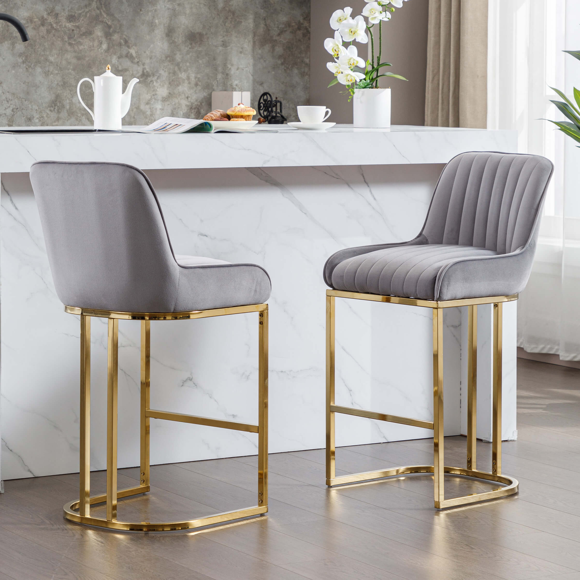 CHICAURA Modern Tufted Counter Stools Set of 2 - 9043CS