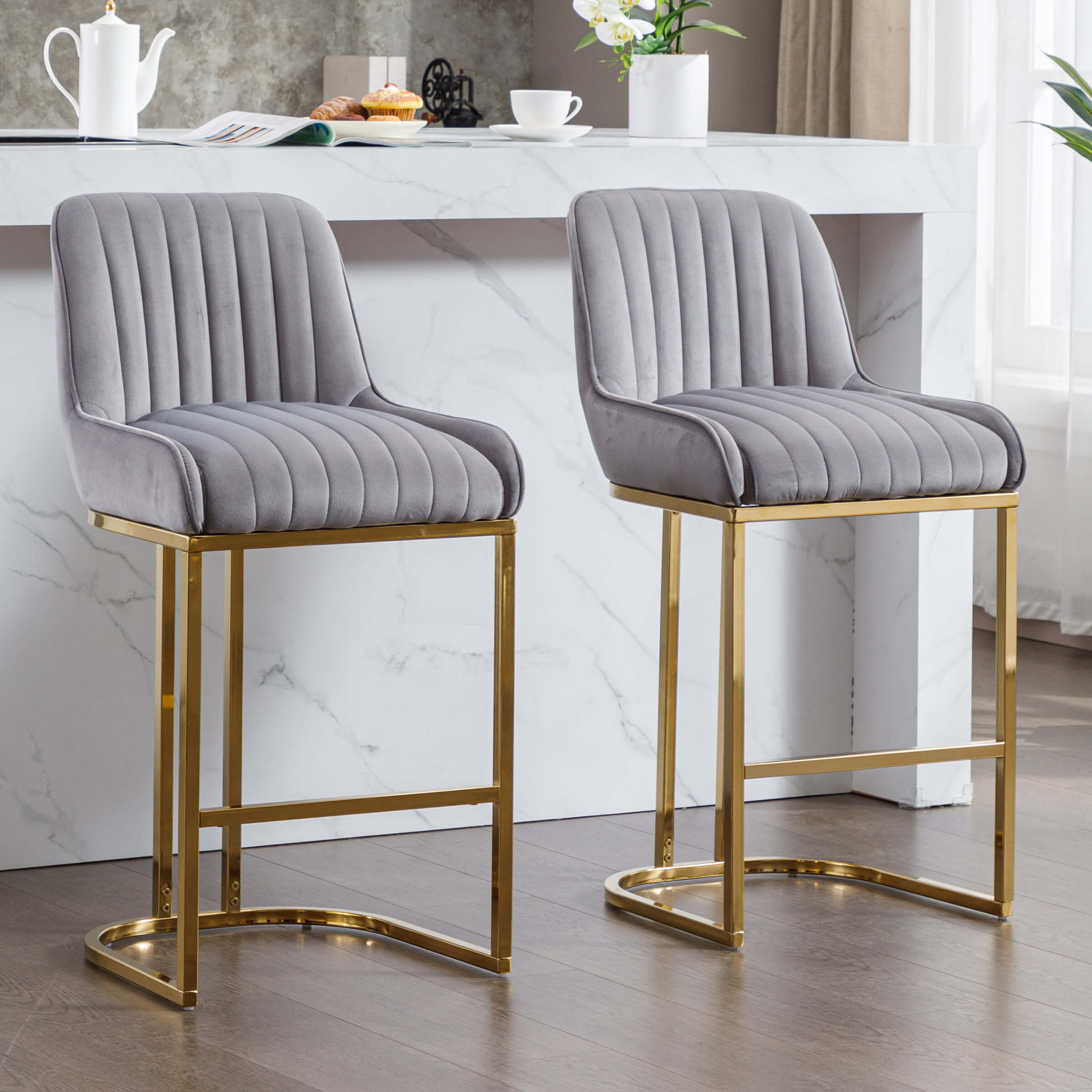 CHICAURA Modern Tufted Counter Stools Set of 2 - 9043CS