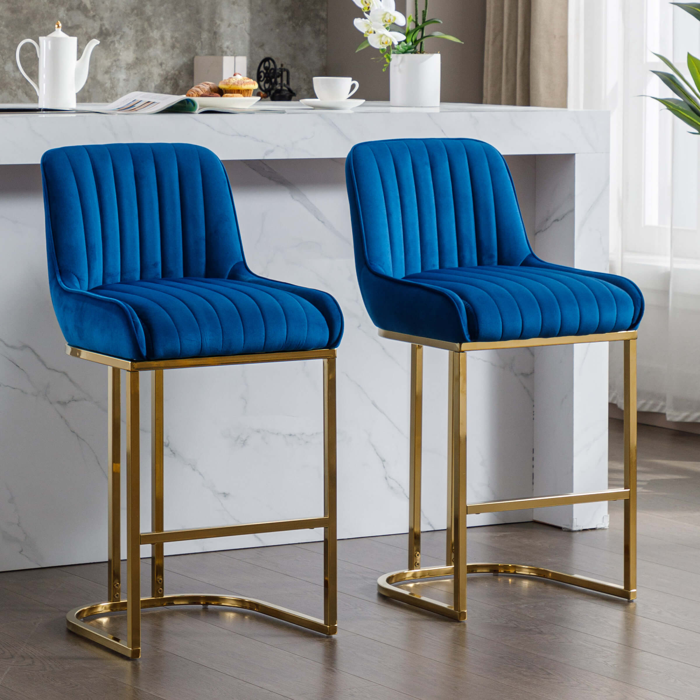 CHICAURA Modern Tufted Counter Stools Set of 2 - 9043CS