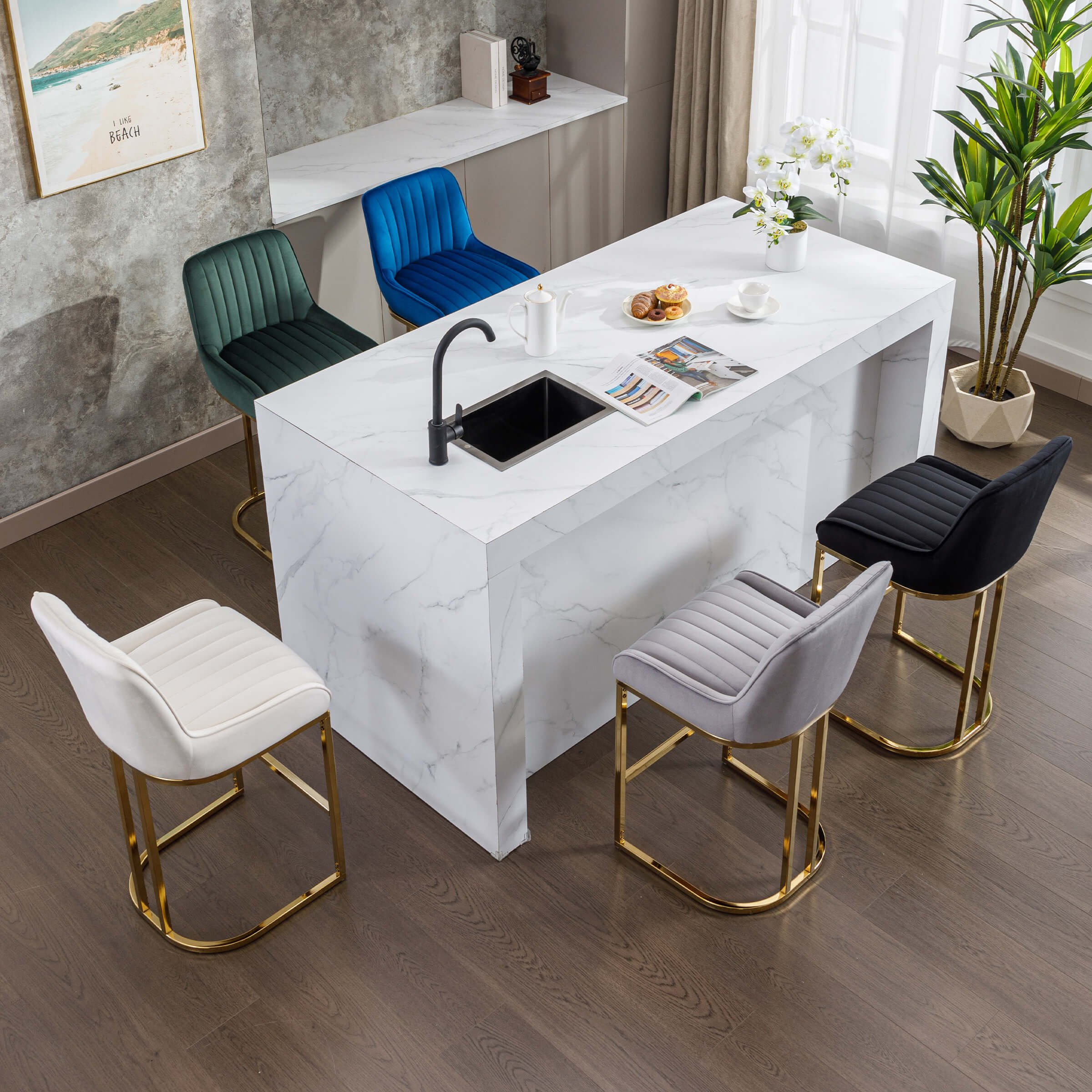 CHICAURA Modern Tufted Counter Stools Set of 2 - 9043CS