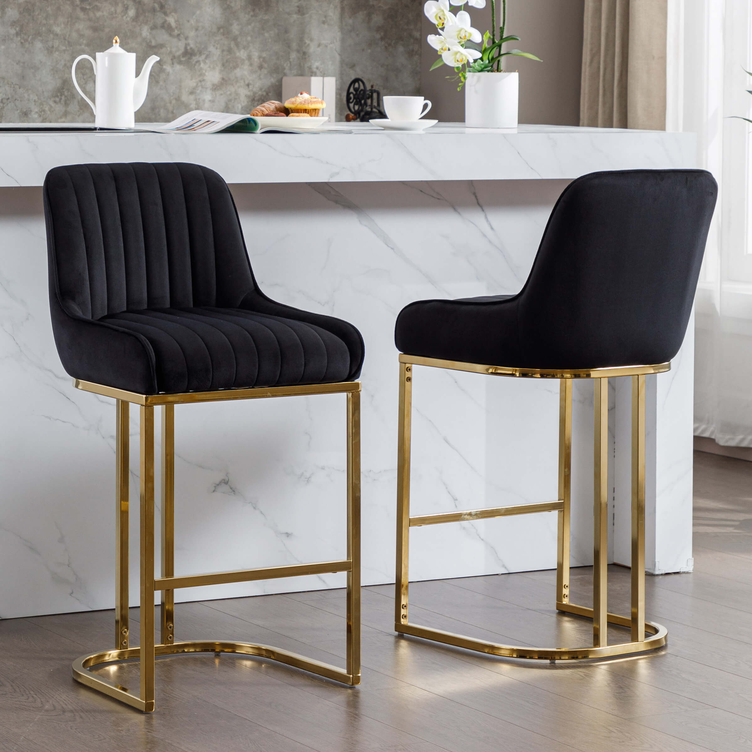 CHICAURA Modern Tufted Counter Stools Set of 2 - 9043CS