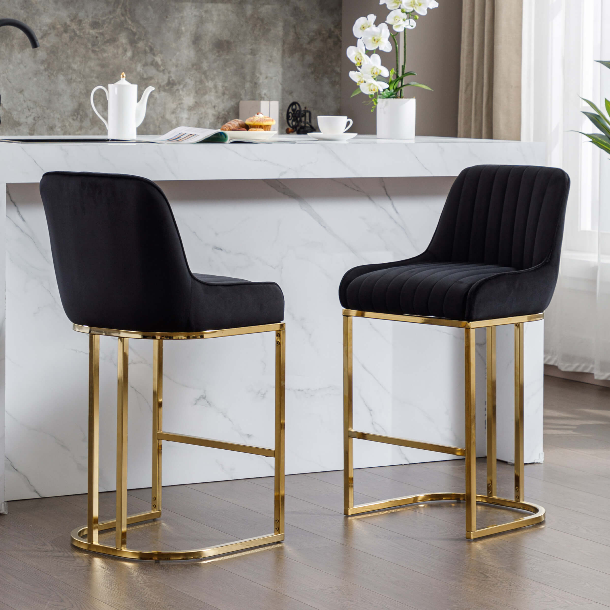 CHICAURA Modern Tufted Counter Stools Set of 2 - 9043CS