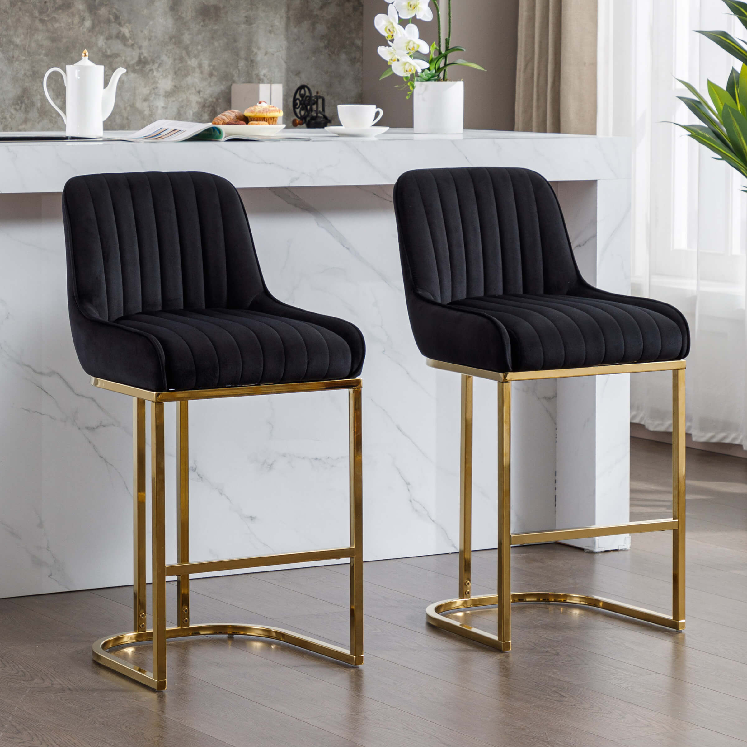 CHICAURA Modern Tufted Counter Stools Set of 2 - 9043CS