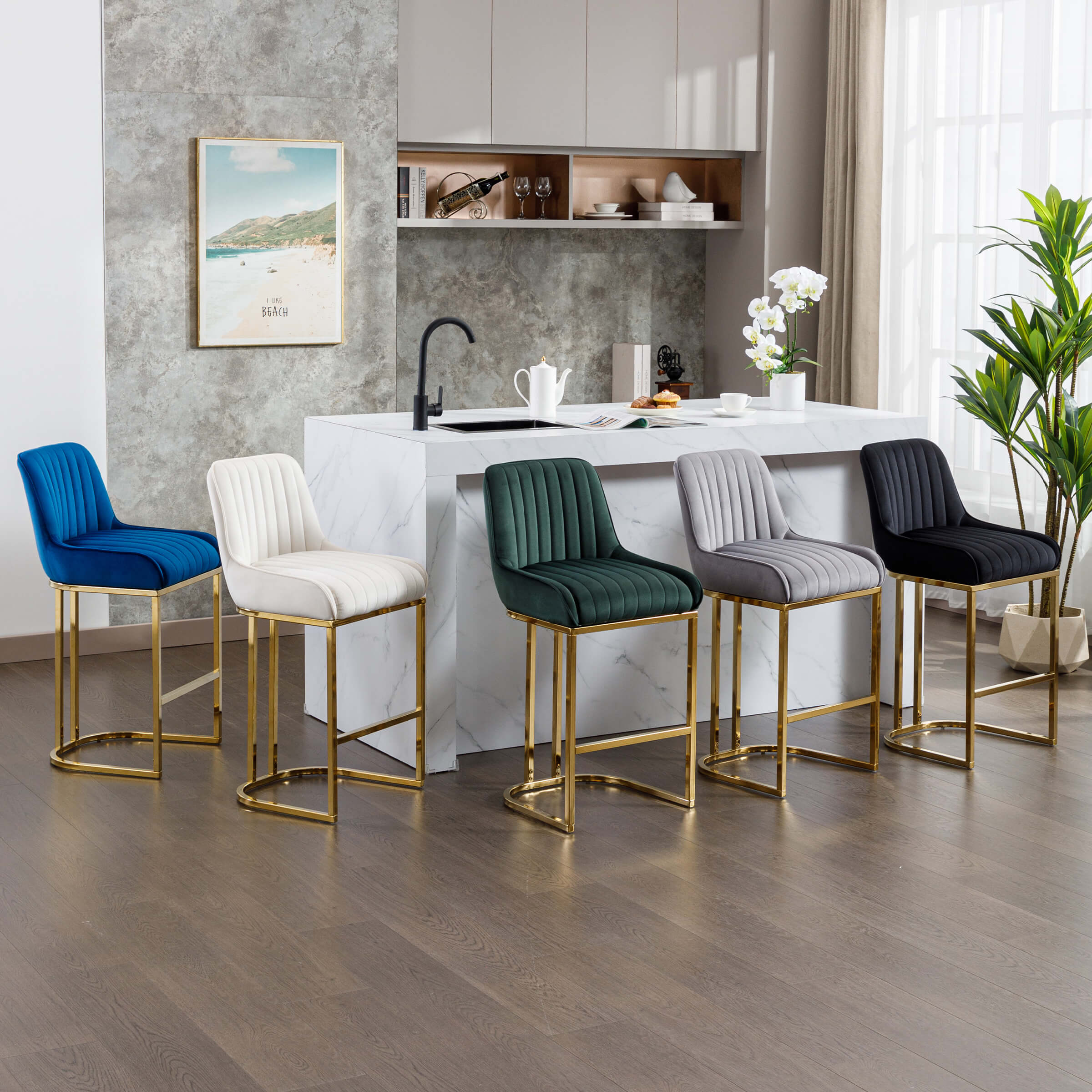 CHICAURA Modern Tufted Counter Stools Set of 2 - 9043CS