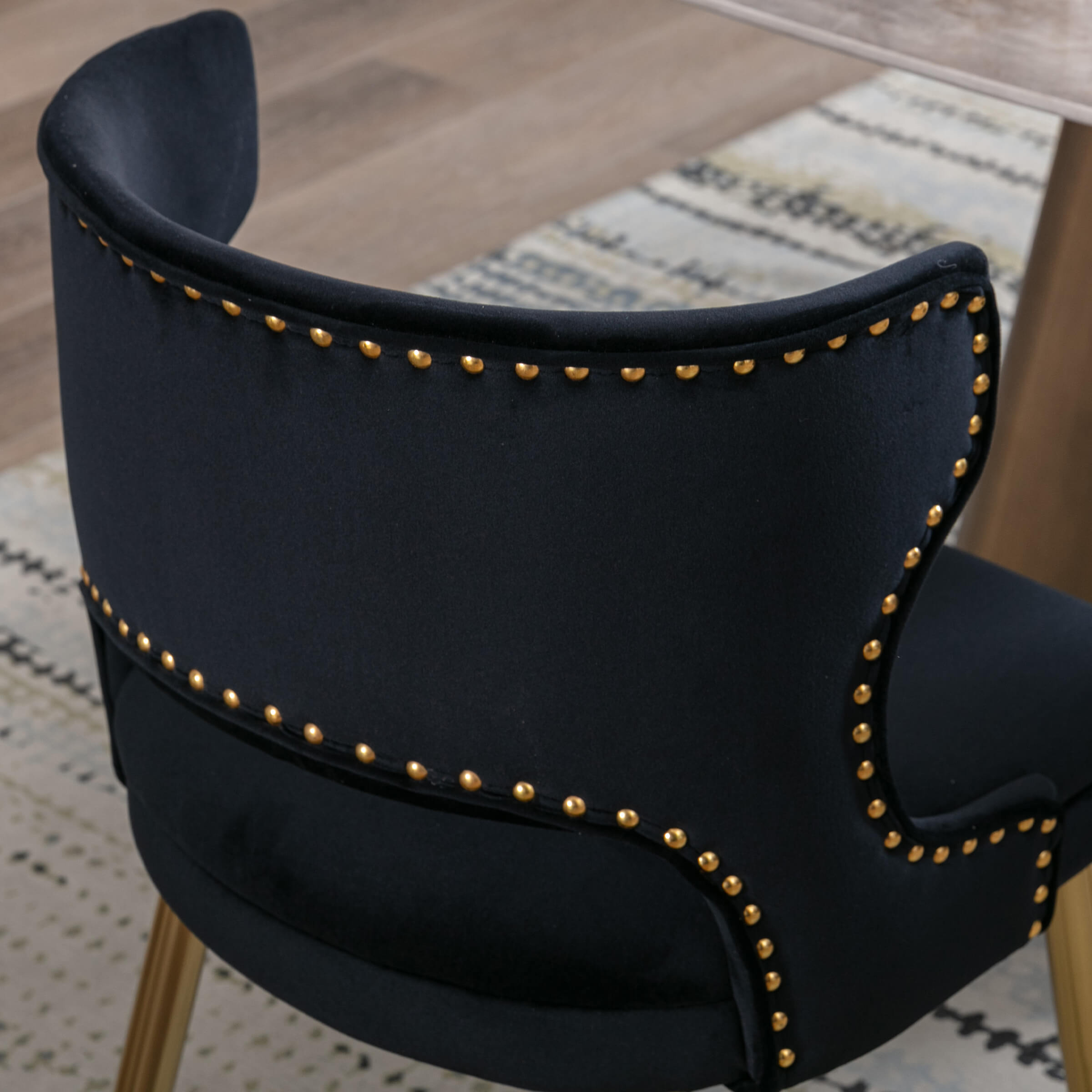 CHICAURA Modern Velvet Gold Metal Legs Dining Chairs Set of 2 - 60271DC