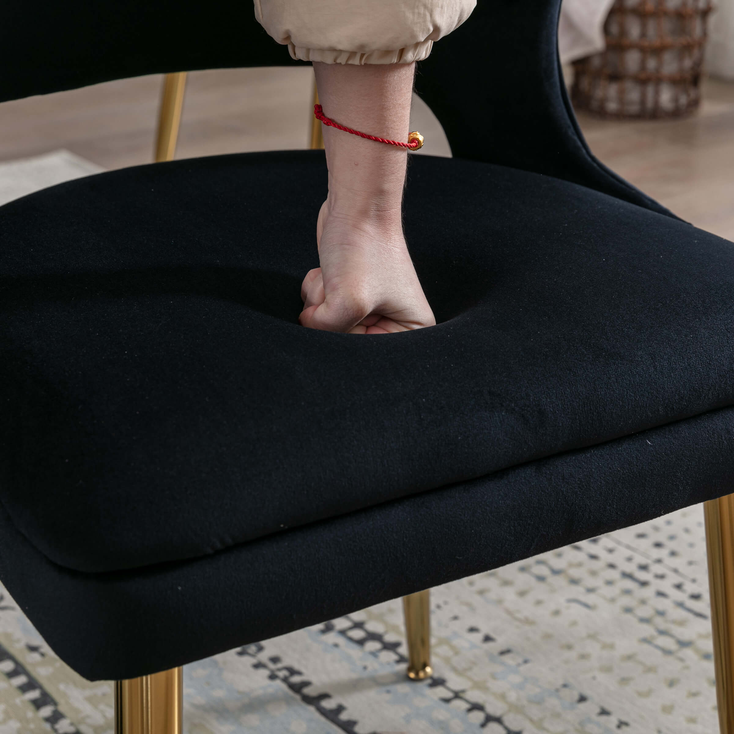 CHICAURA Modern Velvet Gold Metal Legs Dining Chairs Set of 2 - 60271DC