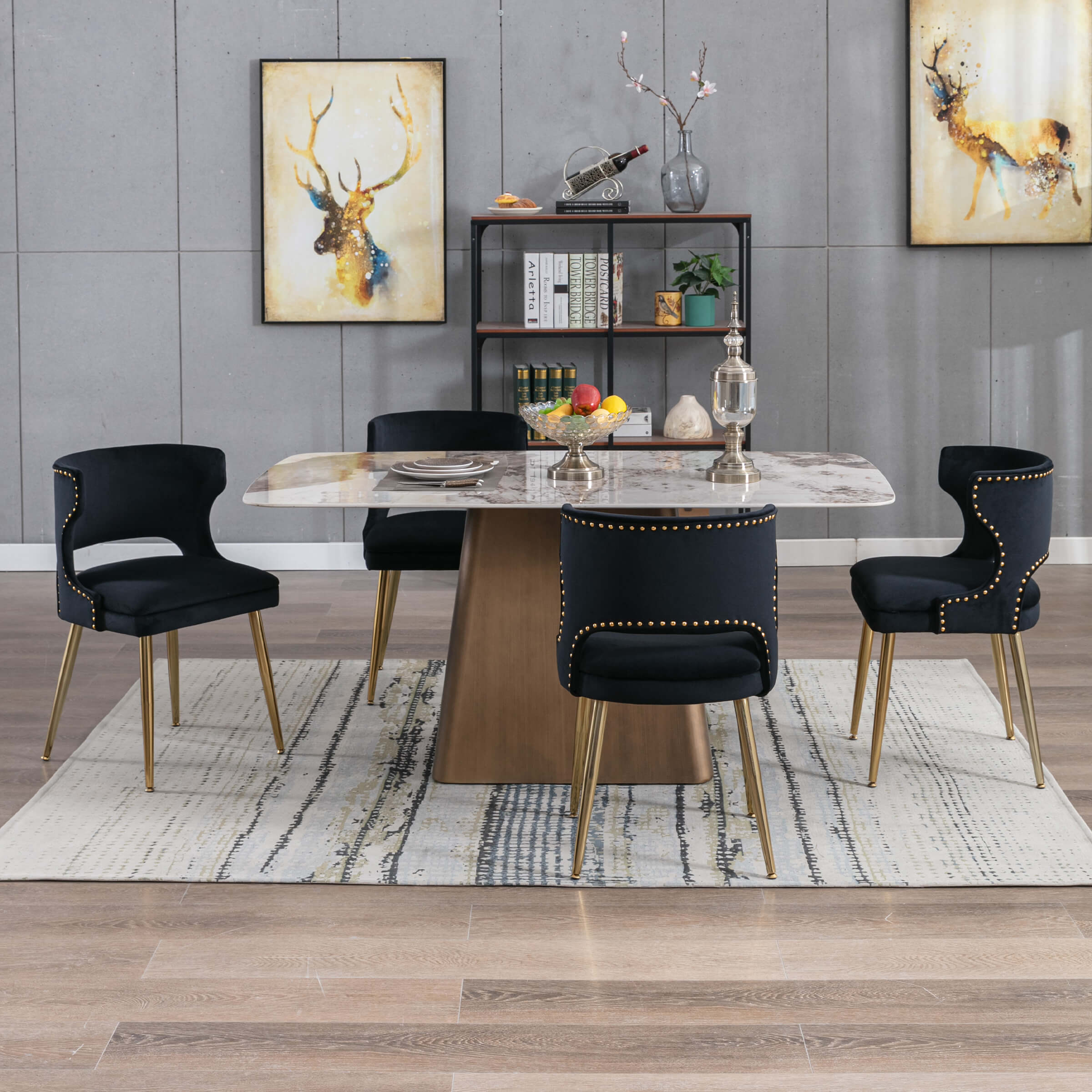 CHICAURA Modern Velvet Gold Metal Legs Dining Chairs Set of 2 - 60271DC