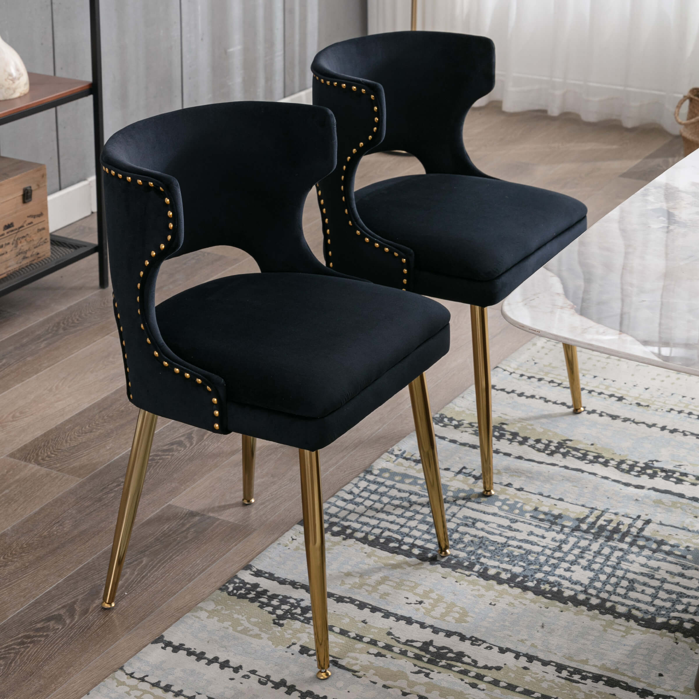 CHICAURA Modern Velvet Gold Metal Legs Dining Chairs Set of 2 - 60271DC