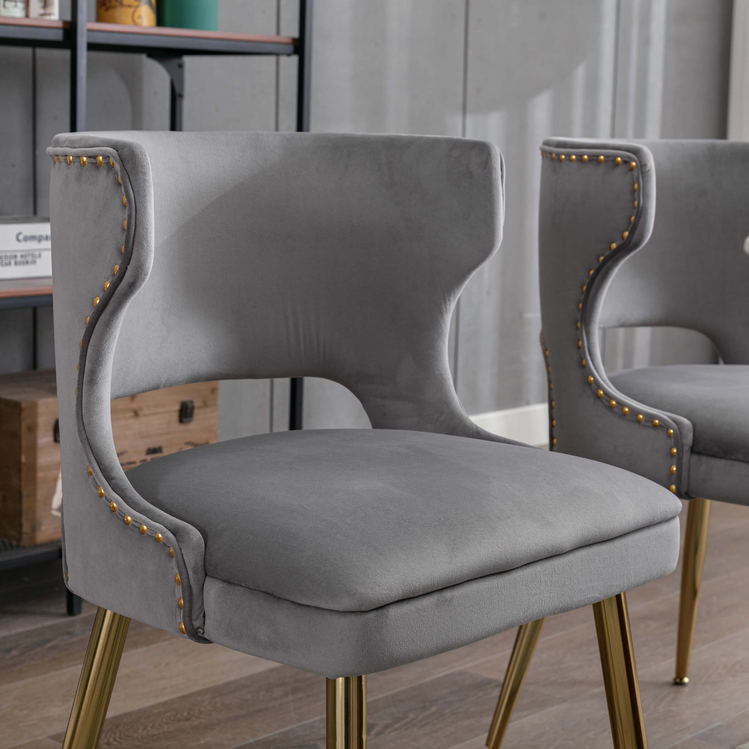 CHICAURA Modern Velvet Gold Metal Legs Dining Chairs Set of 2 - 60271DC