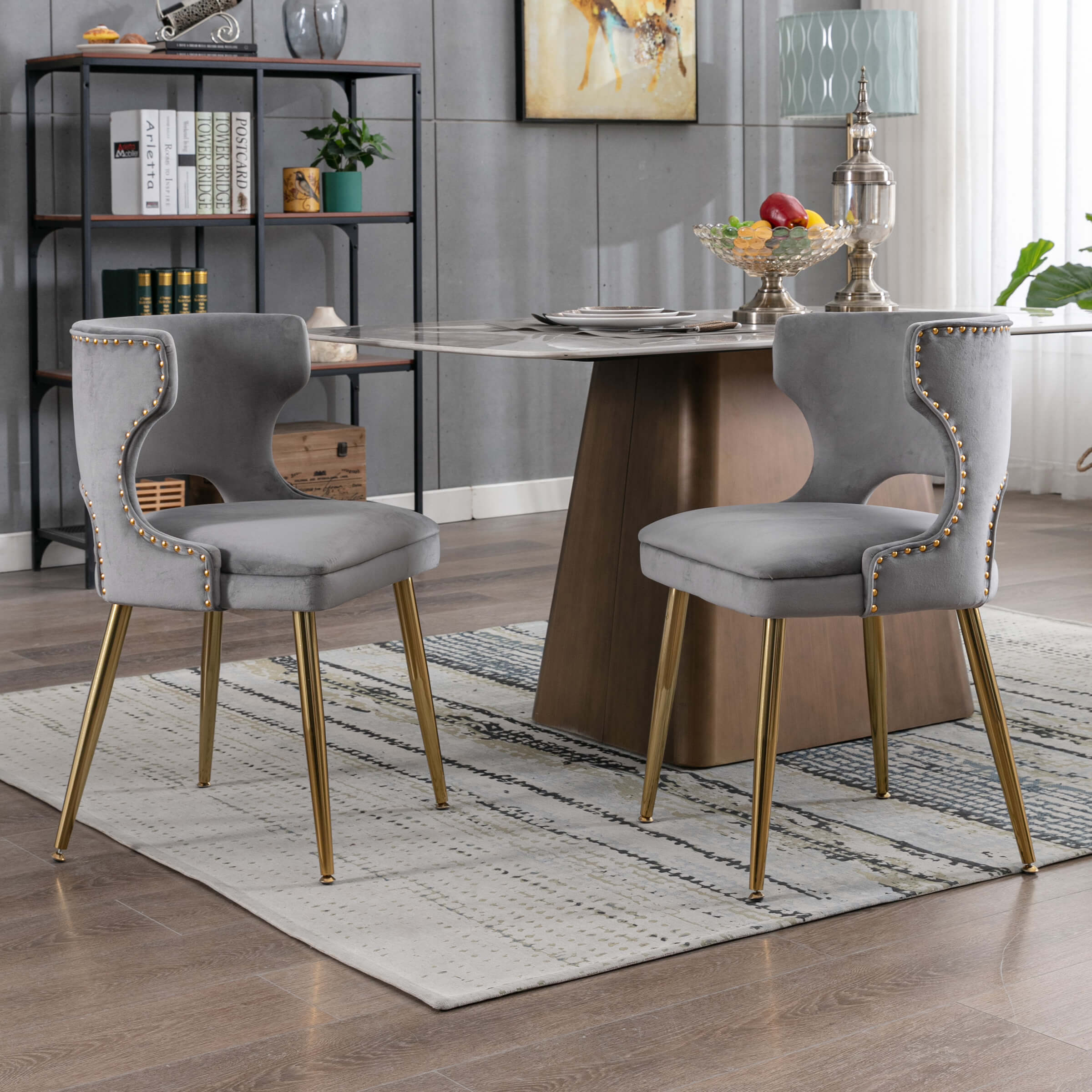 CHICAURA Modern Velvet Gold Metal Legs Dining Chairs Set of 2 - 60271DC