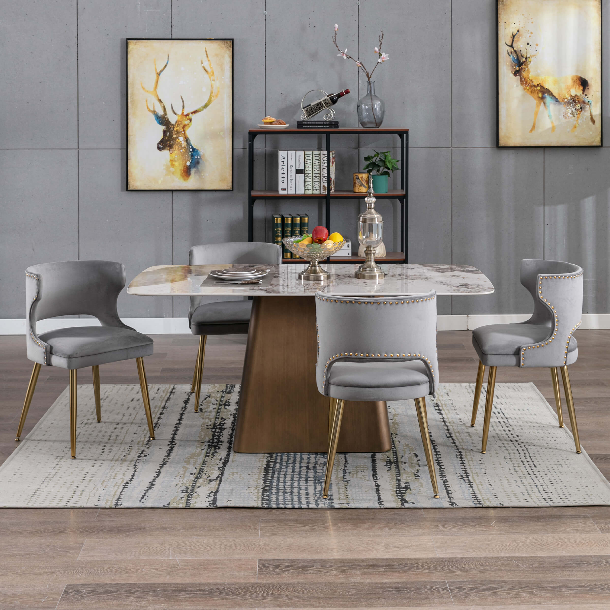 CHICAURA Modern Velvet Gold Metal Legs Dining Chairs Set of 2 - 60271DC