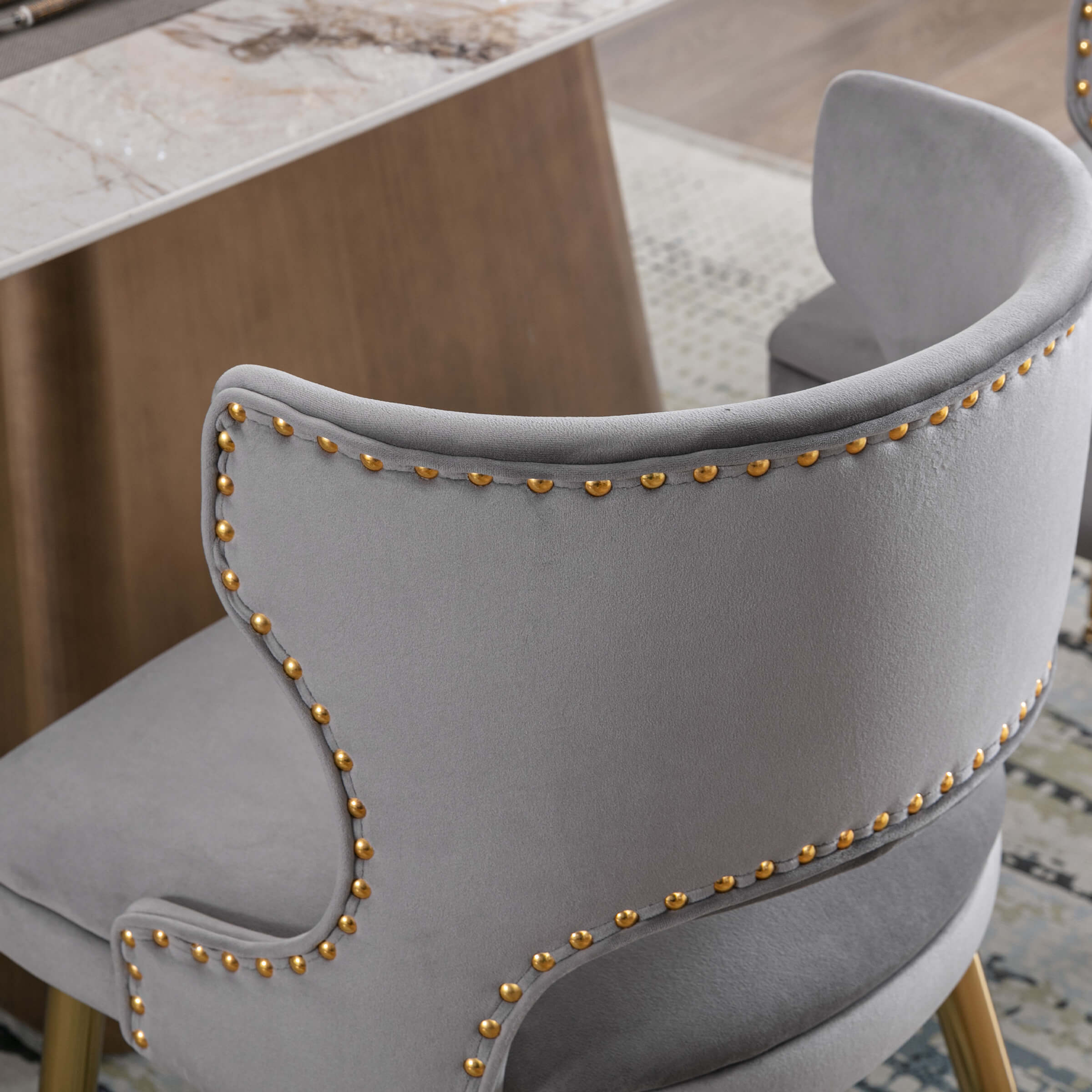 CHICAURA Modern Velvet Gold Metal Legs Dining Chairs Set of 2 - 60271DC