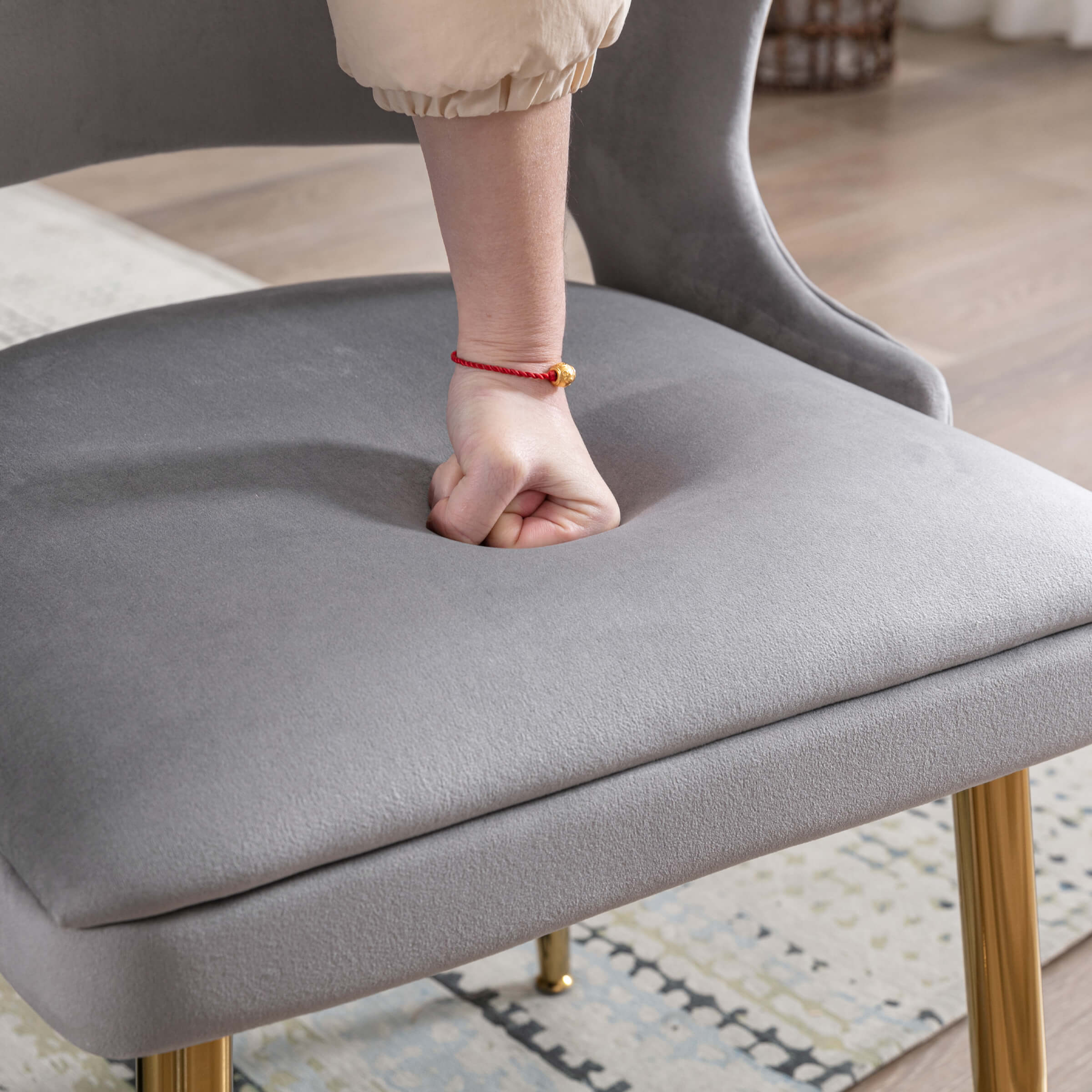 CHICAURA Modern Velvet Gold Metal Legs Dining Chairs Set of 2 - 60271DC