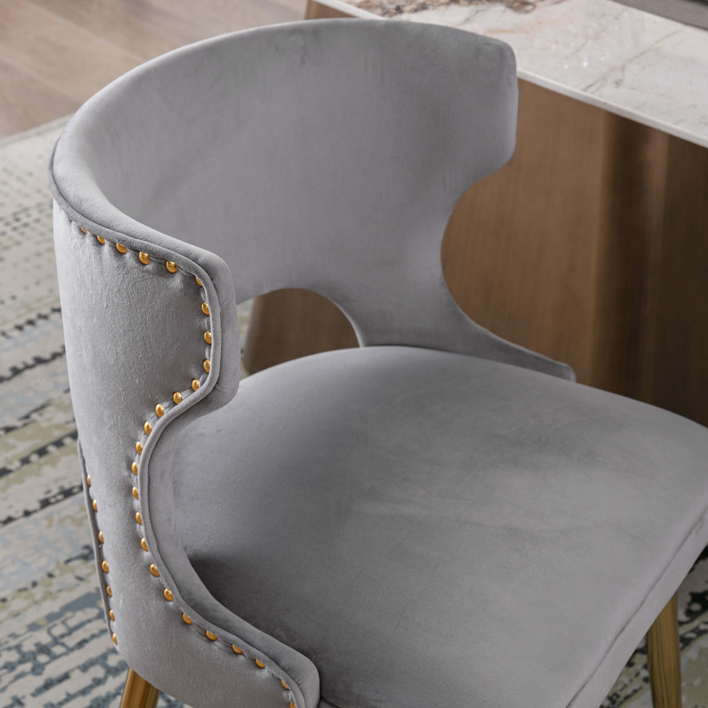 CHICAURA Modern Velvet Gold Metal Legs Dining Chairs Set of 2 - 60271DC