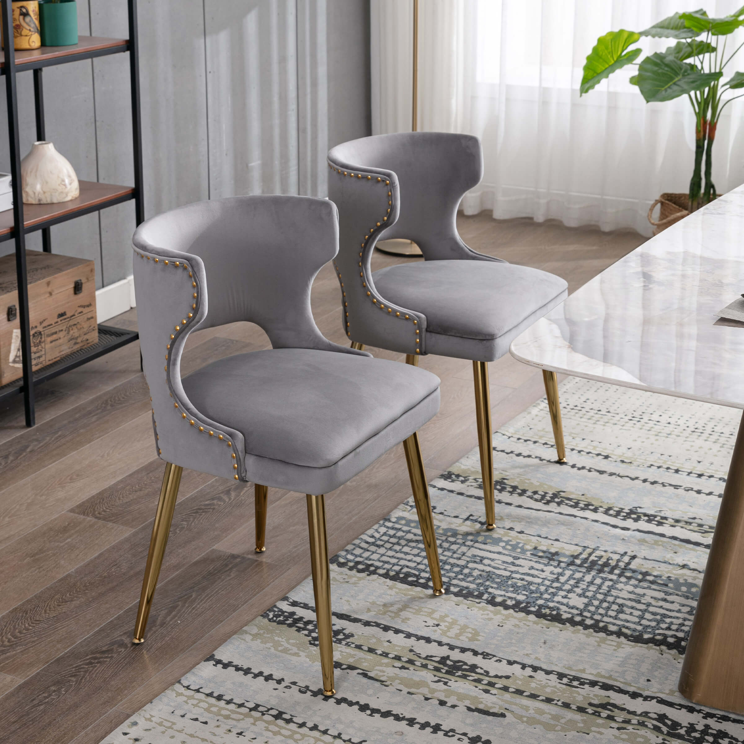CHICAURA Modern Velvet Gold Metal Legs Dining Chairs Set of 2 - 60271DC