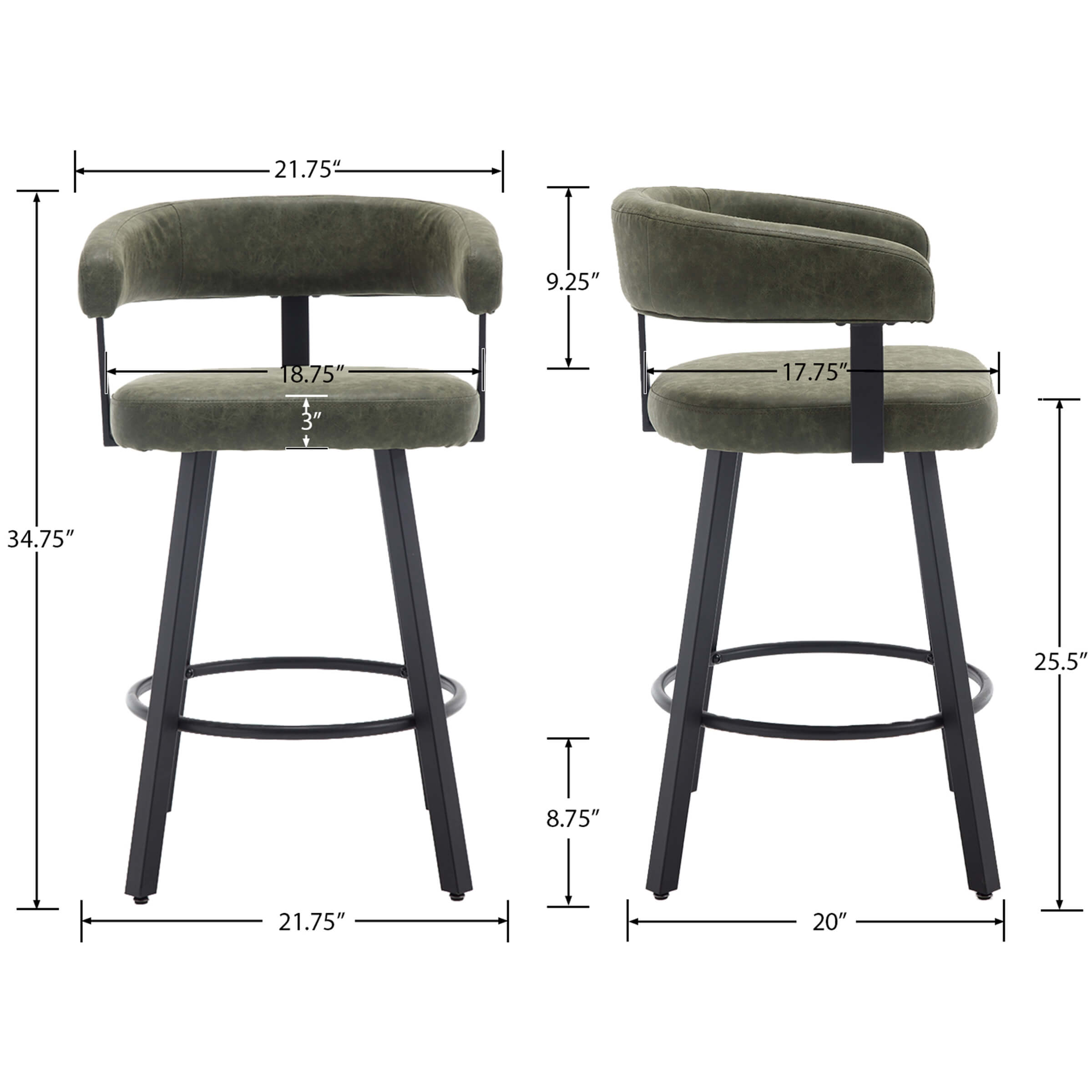 ROCITY 25.5"H Leather Open Back Bar Stools Set of 2 - 2008CS