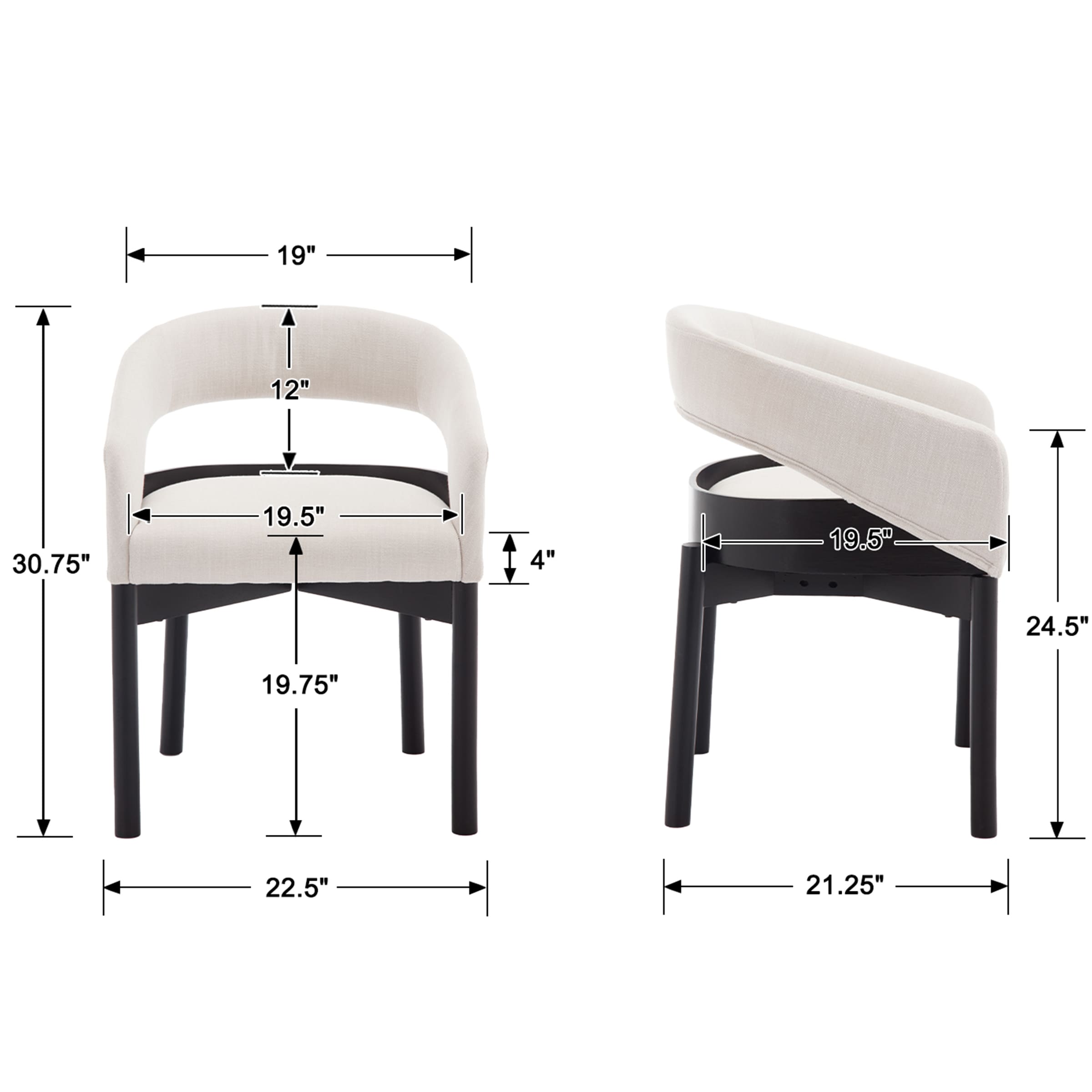 ROCITY Open Barrel Curved Back Dining Chairs Set of 2 - 1999DC
