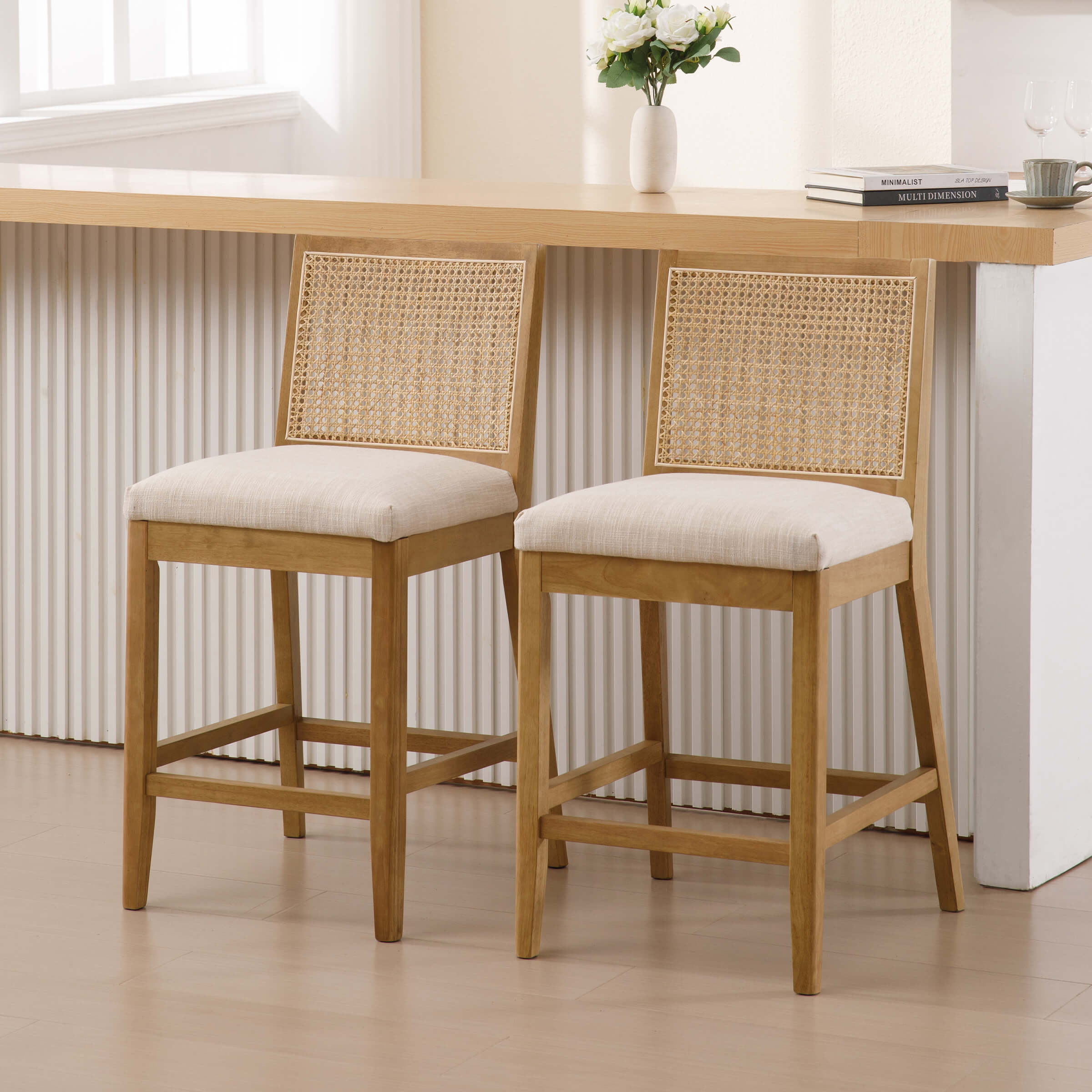 EALSON 26.5"H Rattan Back Wood Counter Stools Set of 2 - 5802CS