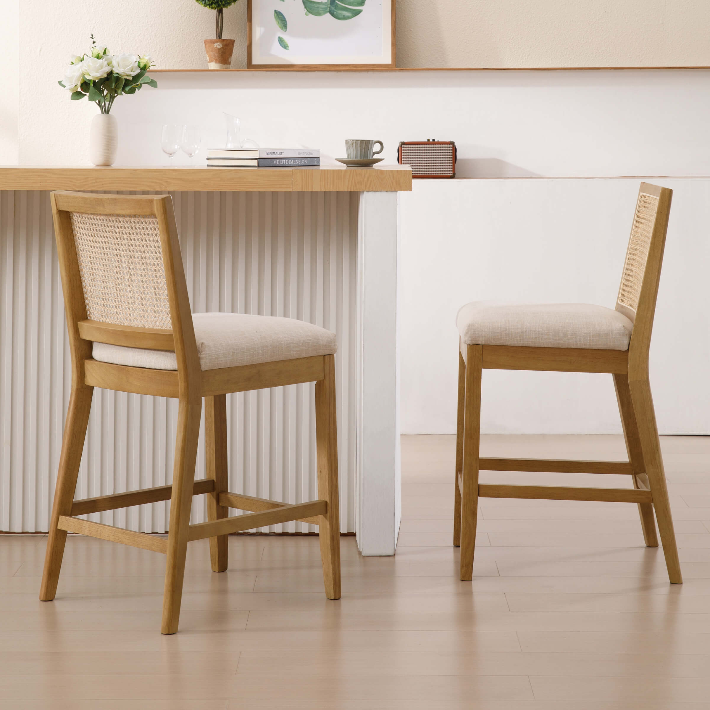 EALSON 26.5"H Rattan Back Wood Counter Stools Set of 2 - 5802CS