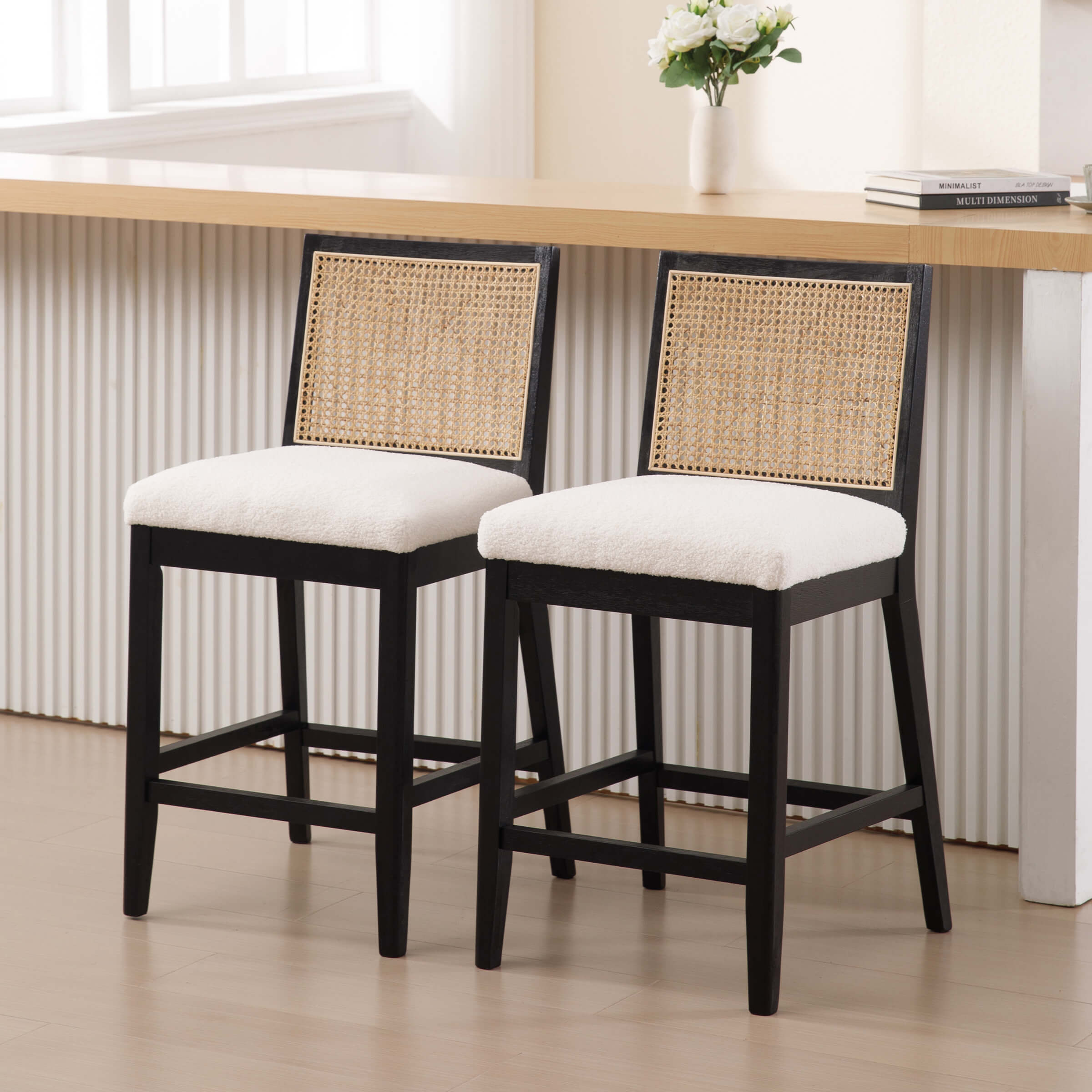 EALSON 26.5"H Rattan Back Wood Counter Stools Set of 2 - 5802CS