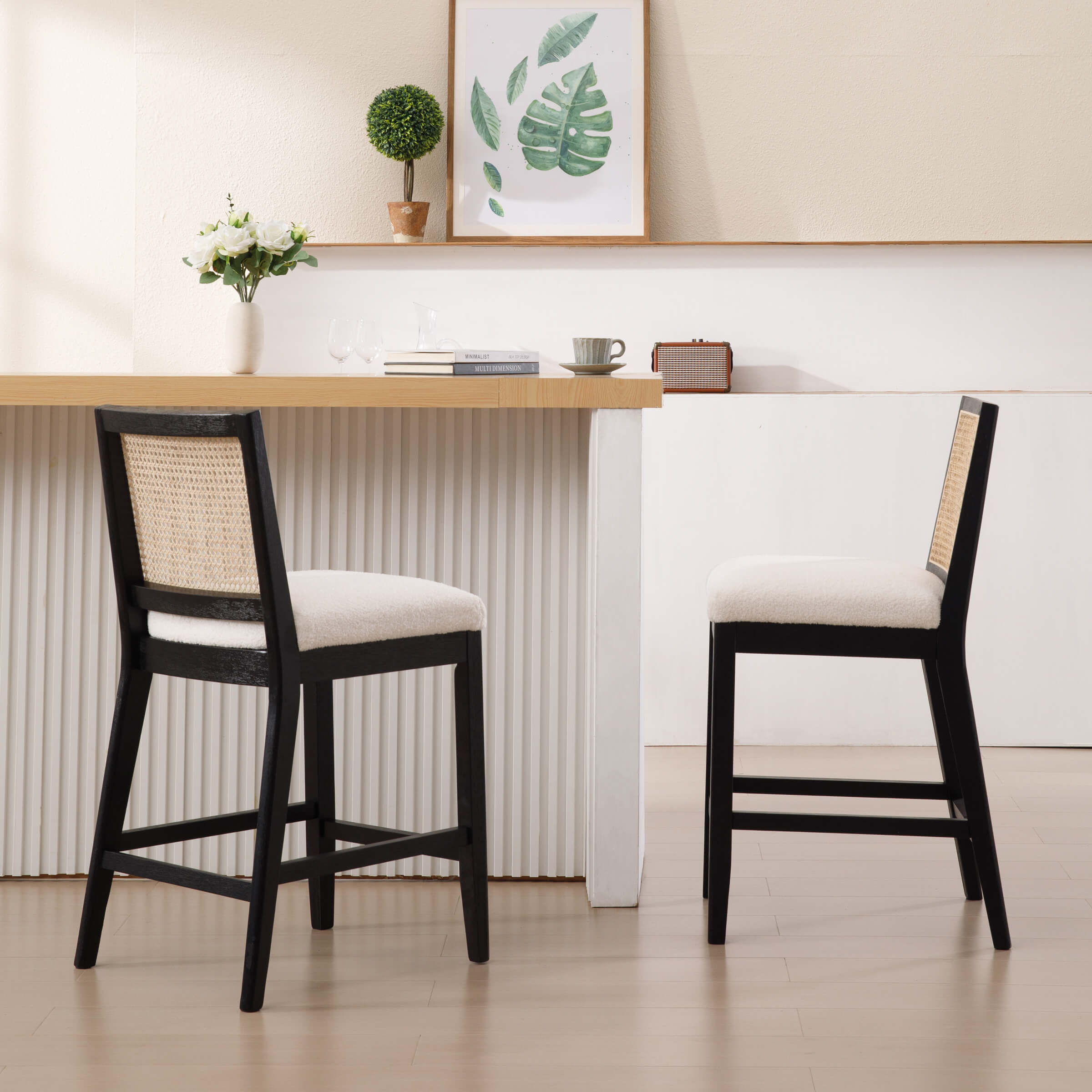 EALSON 26.5"H Rattan Back Wood Counter Stools Set of 2 - 5802CS