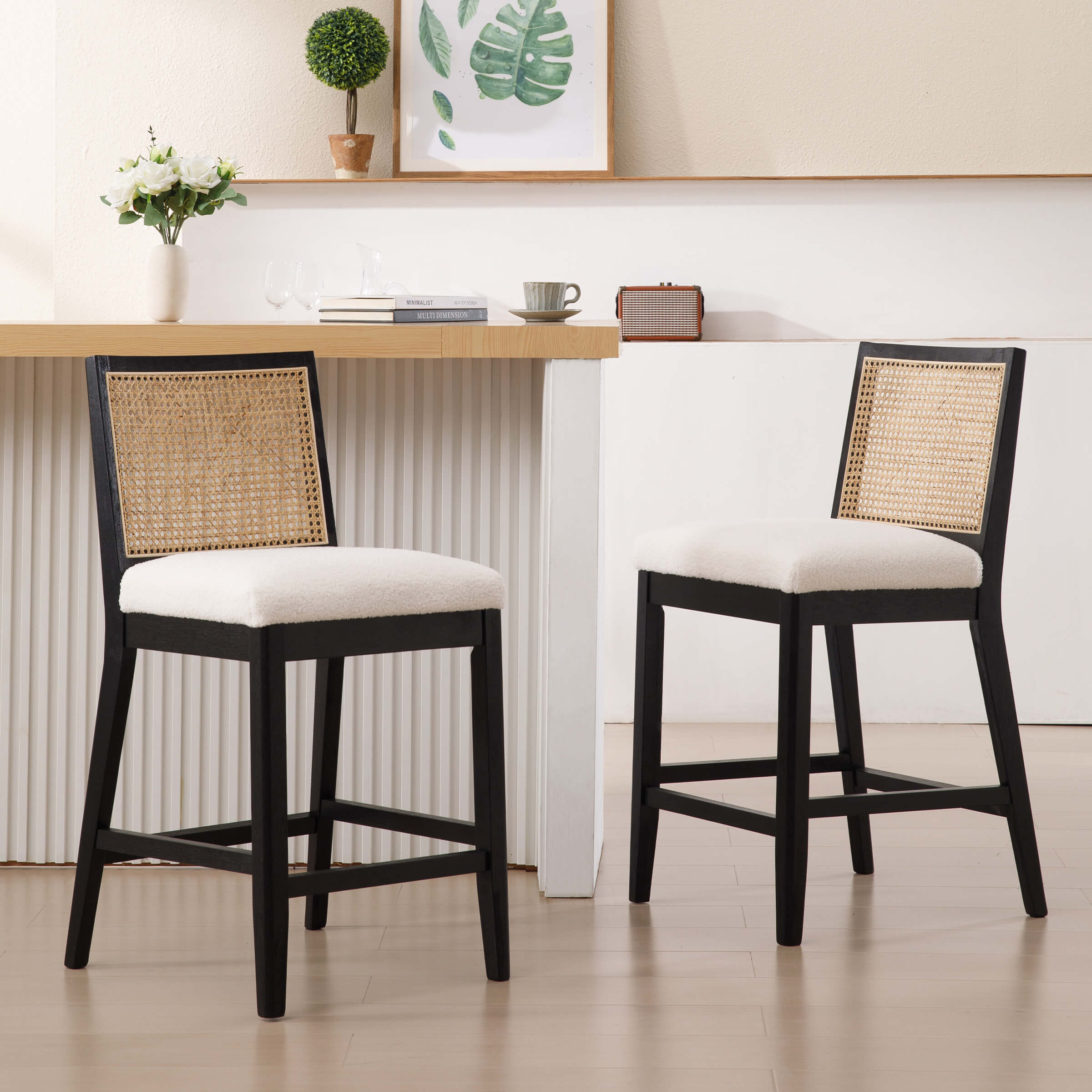 EALSON 26.5"H Rattan Back Wood Counter Stools Set of 2 - 5802CS