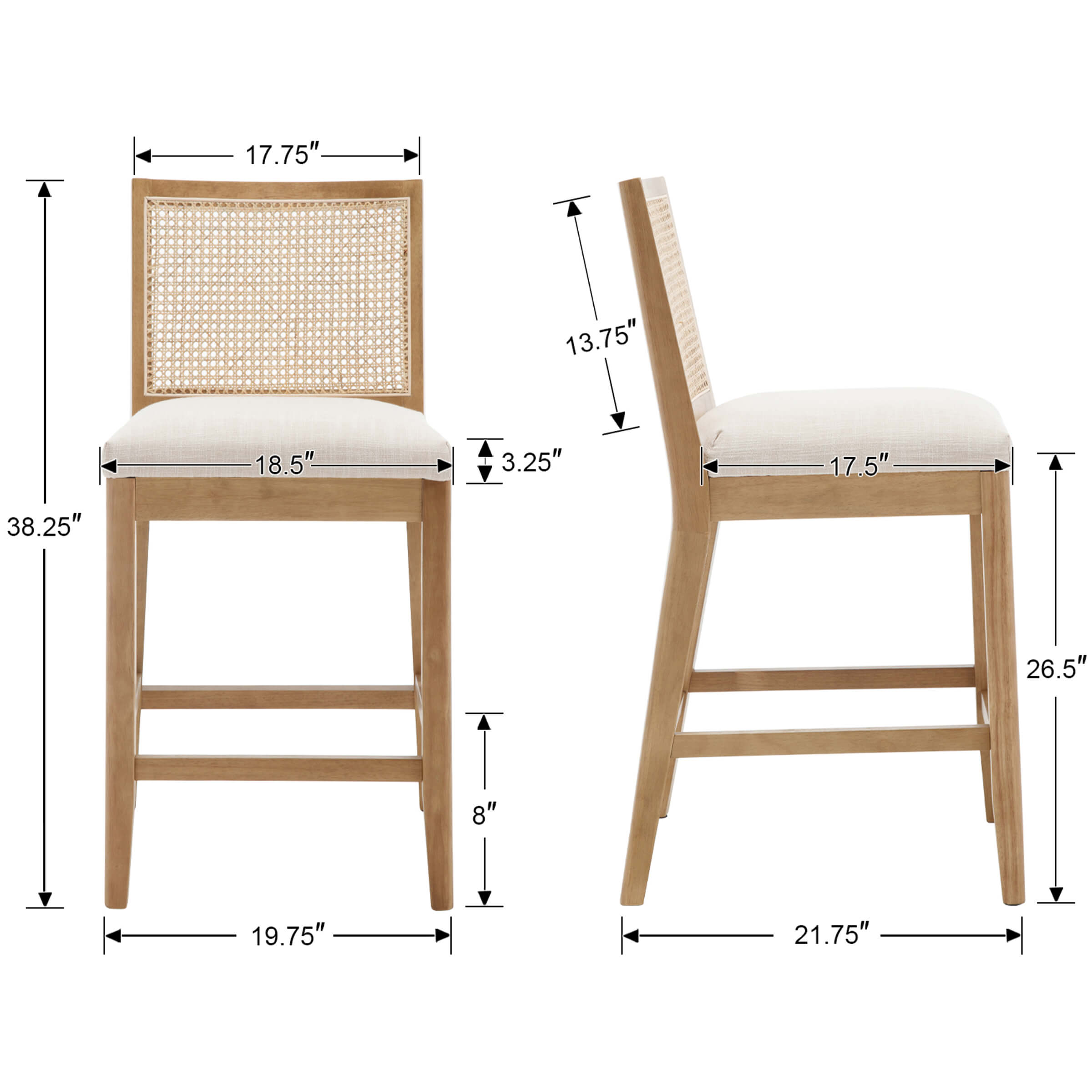 EALSON 26.5"H Rattan Back Wood Counter Stools Set of 2 - 5802CS