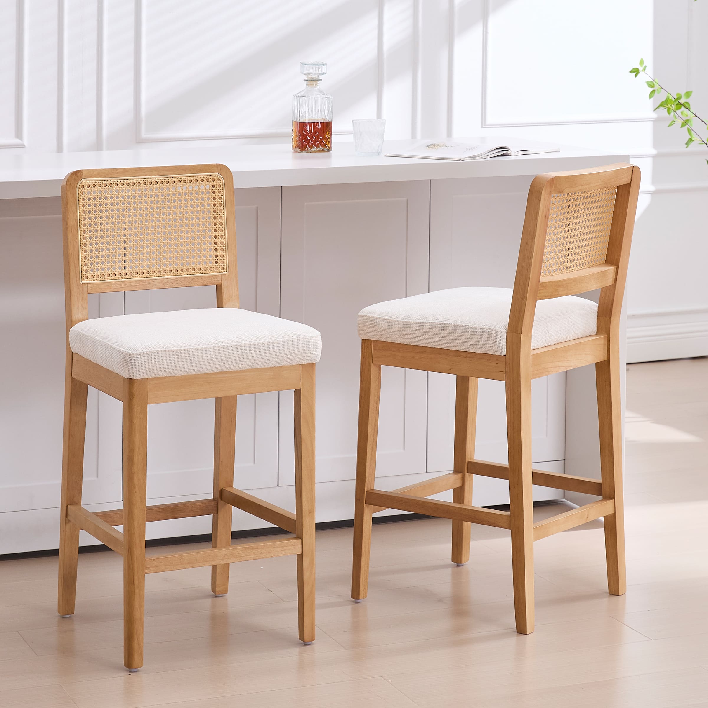 Janoray Farmhouse Rattan Back Counter Stool Set of 2 - 3234CS