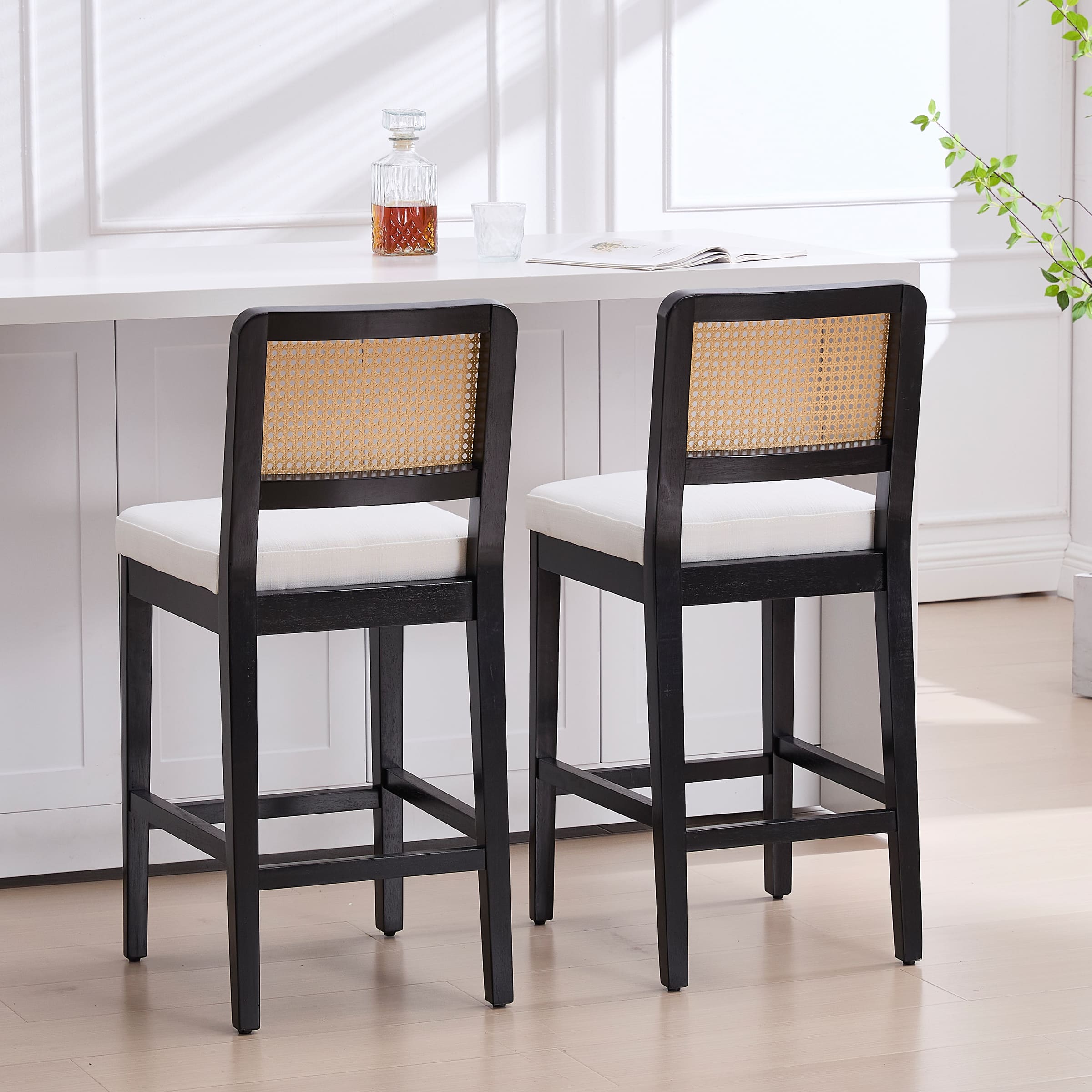 Janoray Farmhouse Rattan Back Counter Stool Set of 2 - 3234CS