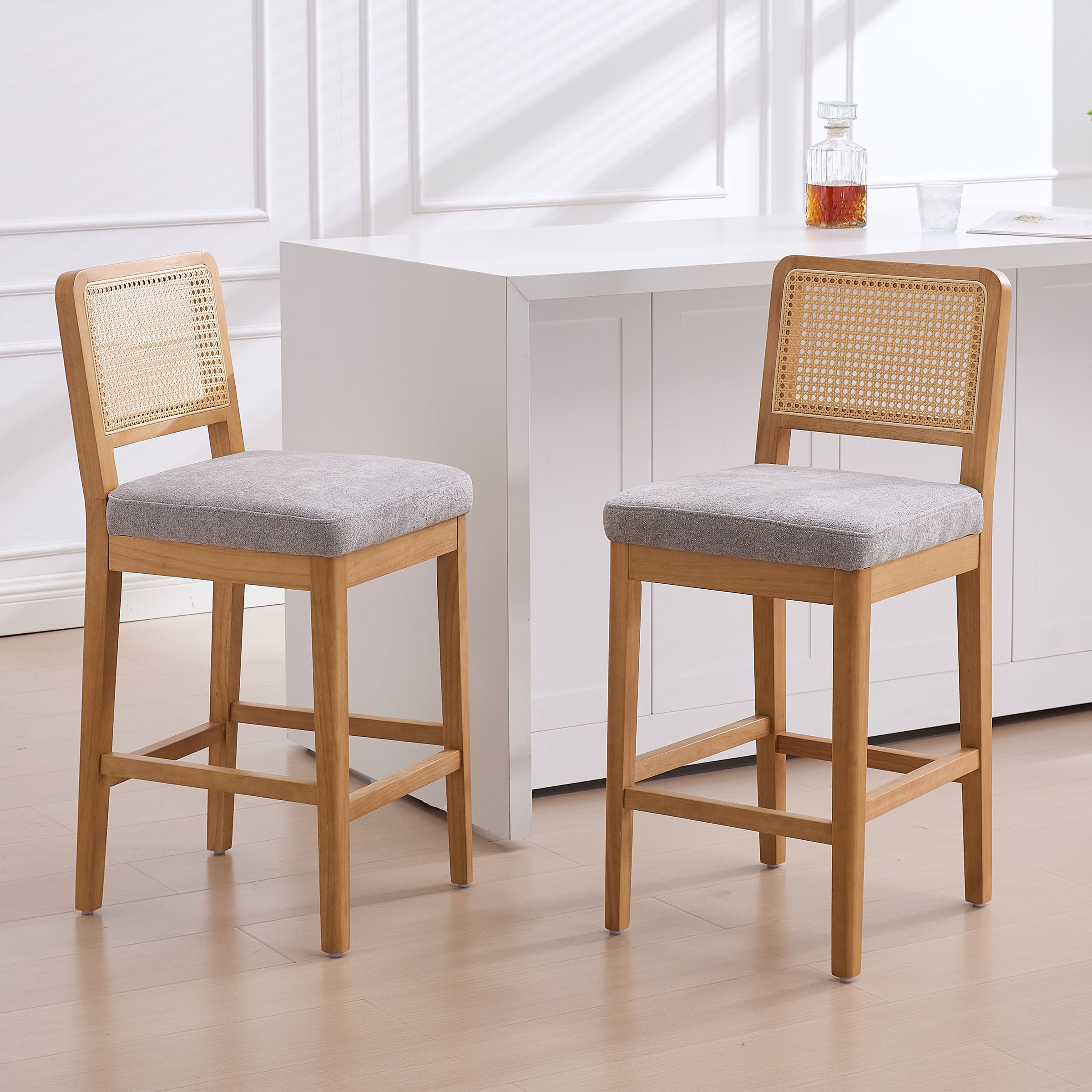 Janoray Farmhouse Rattan Back Counter Stool Set of 2 - 3234CS