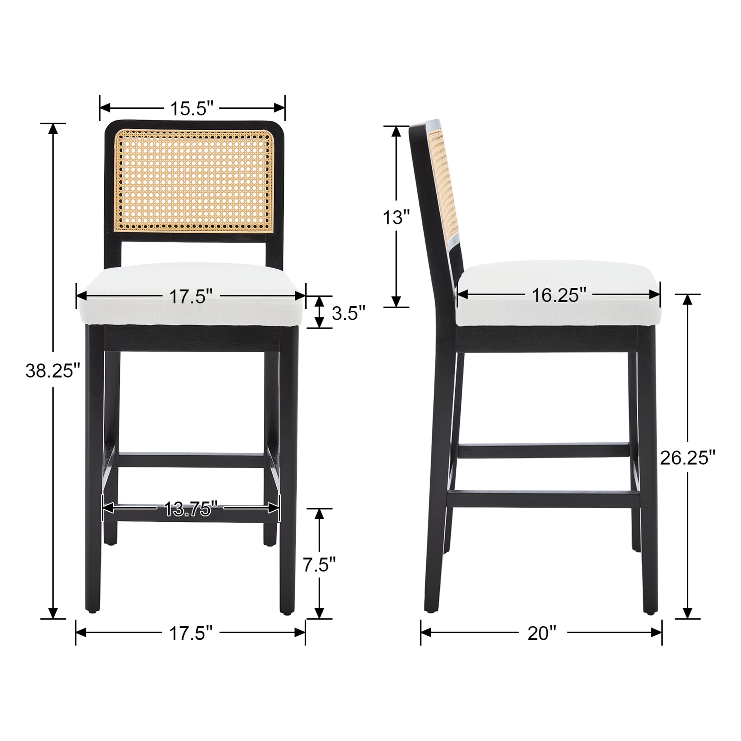 Janoray Farmhouse Rattan Back Counter Stool Set of 2 - 3234CS