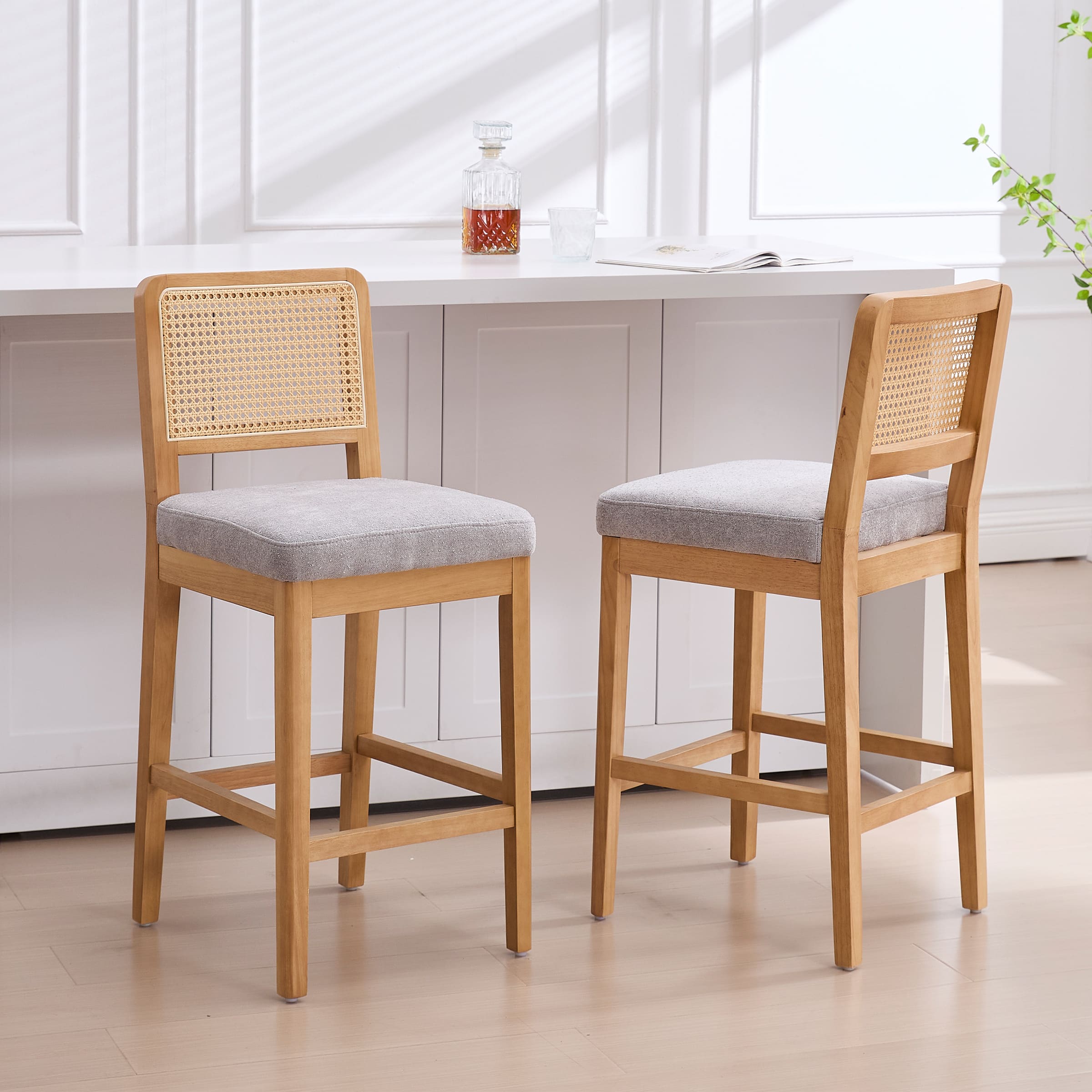 Janoray Farmhouse Rattan Back Counter Stool Set of 2 - 3234CS