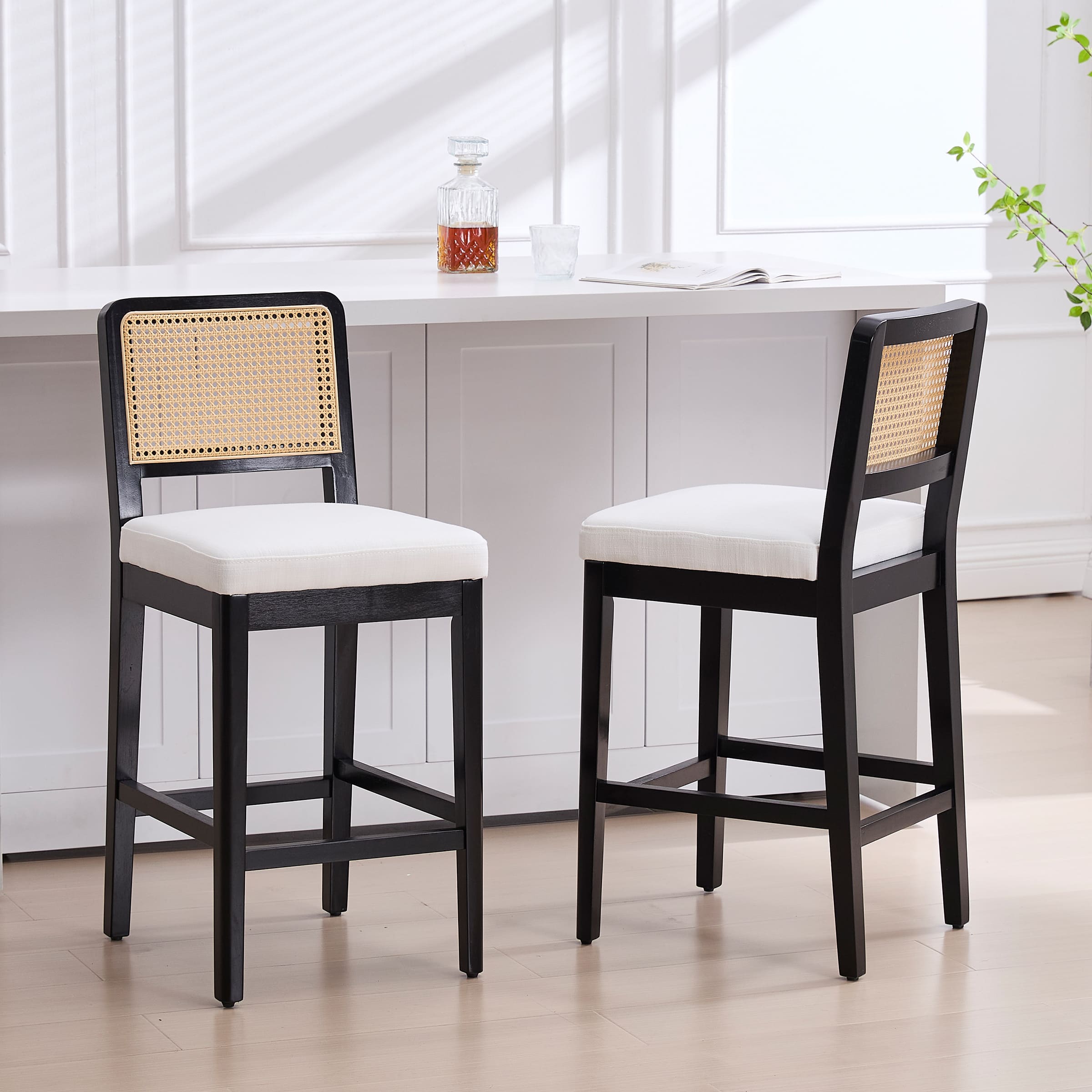 Janoray Farmhouse Rattan Back Counter Stool Set of 2 - 3234CS