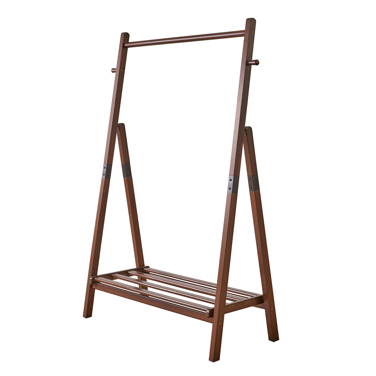 Foldable A-Shaped Solid Pine Clothes Rack with Shelf and Hooks