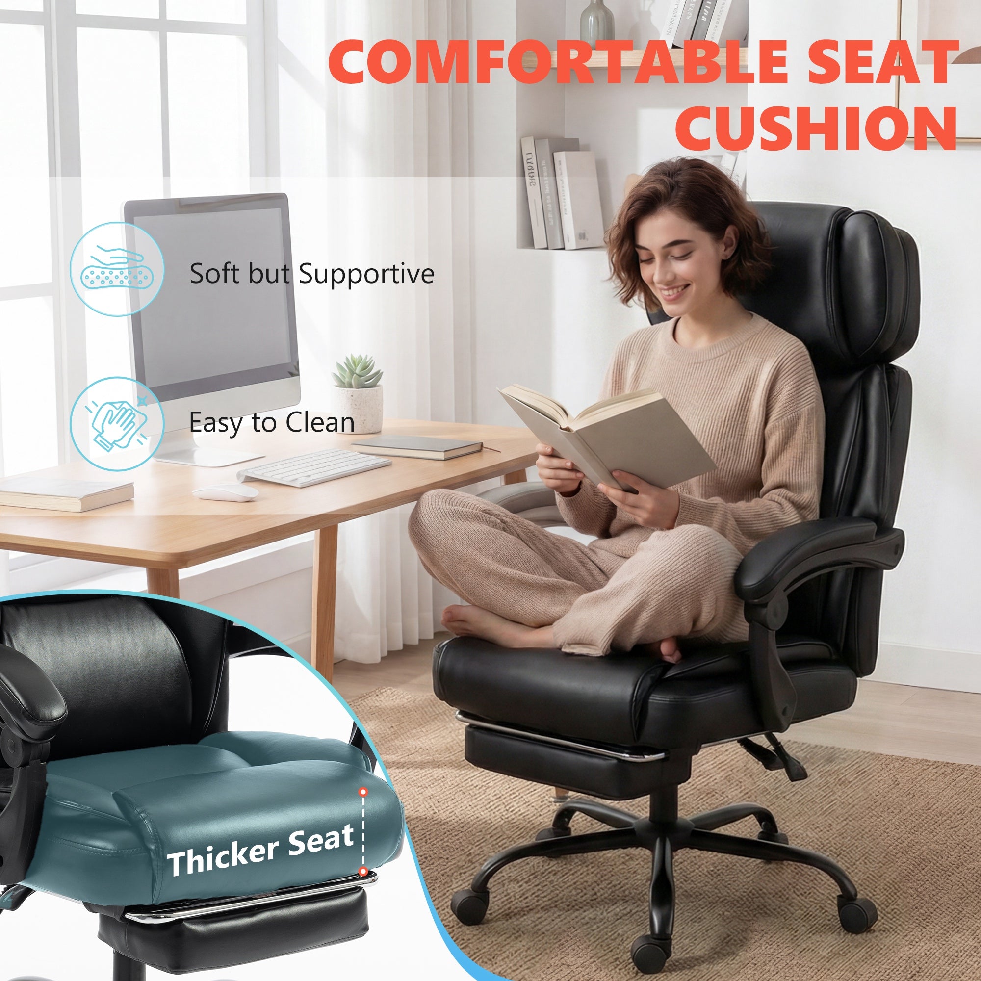 High Back Massage Office Chair with Footrest & Heat Function