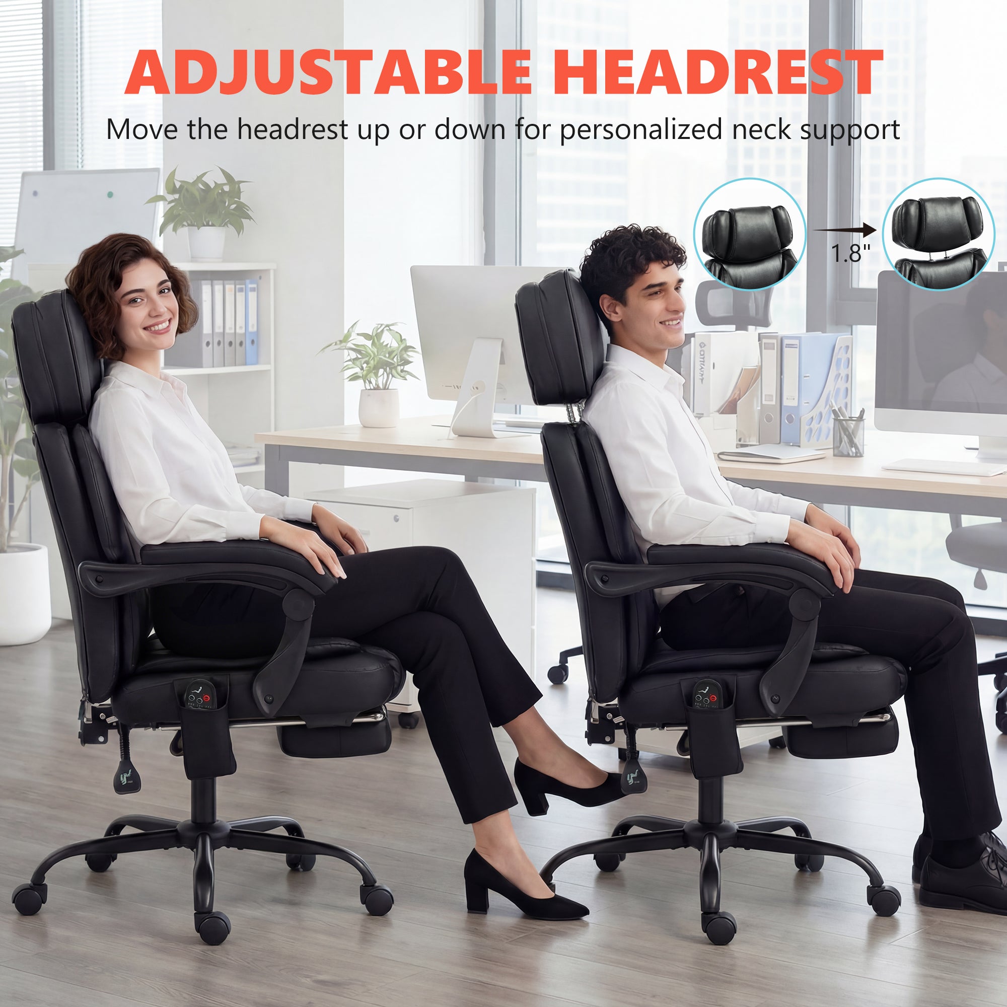 High Back Massage Office Chair with Footrest & Heat Function