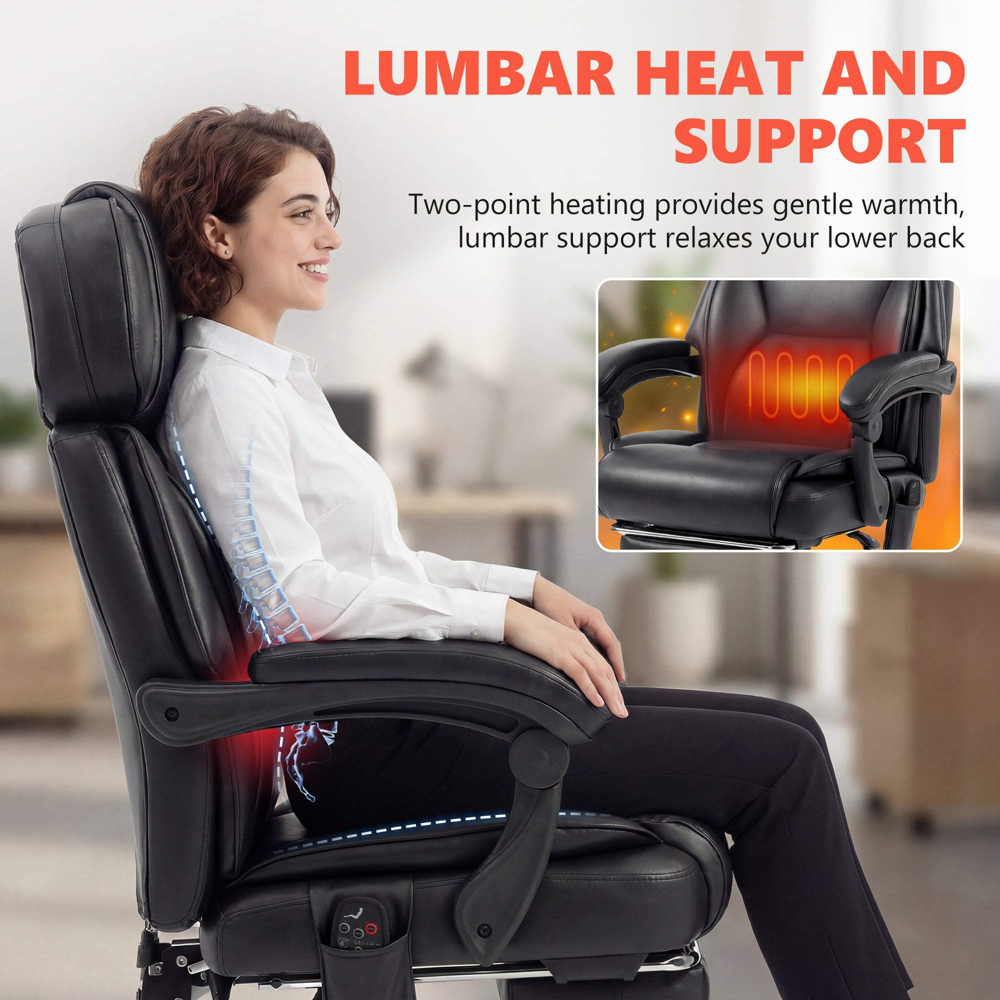 High Back Massage Office Chair with Footrest & Heat Function