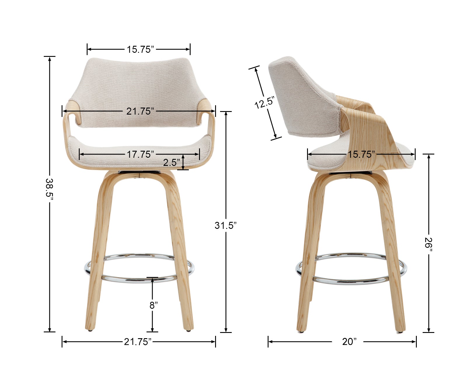 26"H Modern Barrel Swivel Counter Stools Set of 2 - 3075CS