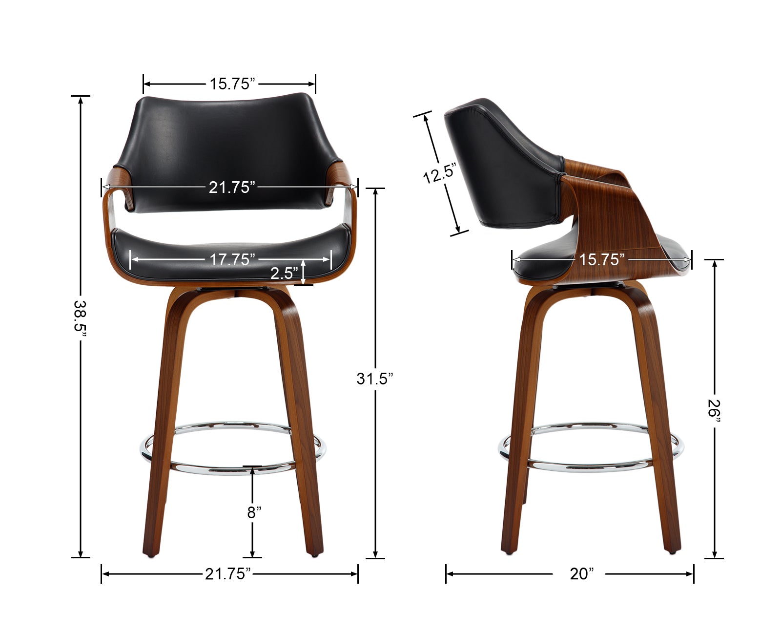 26"H Modern Barrel Swivel Counter Stools Set of 2 - 3075CS