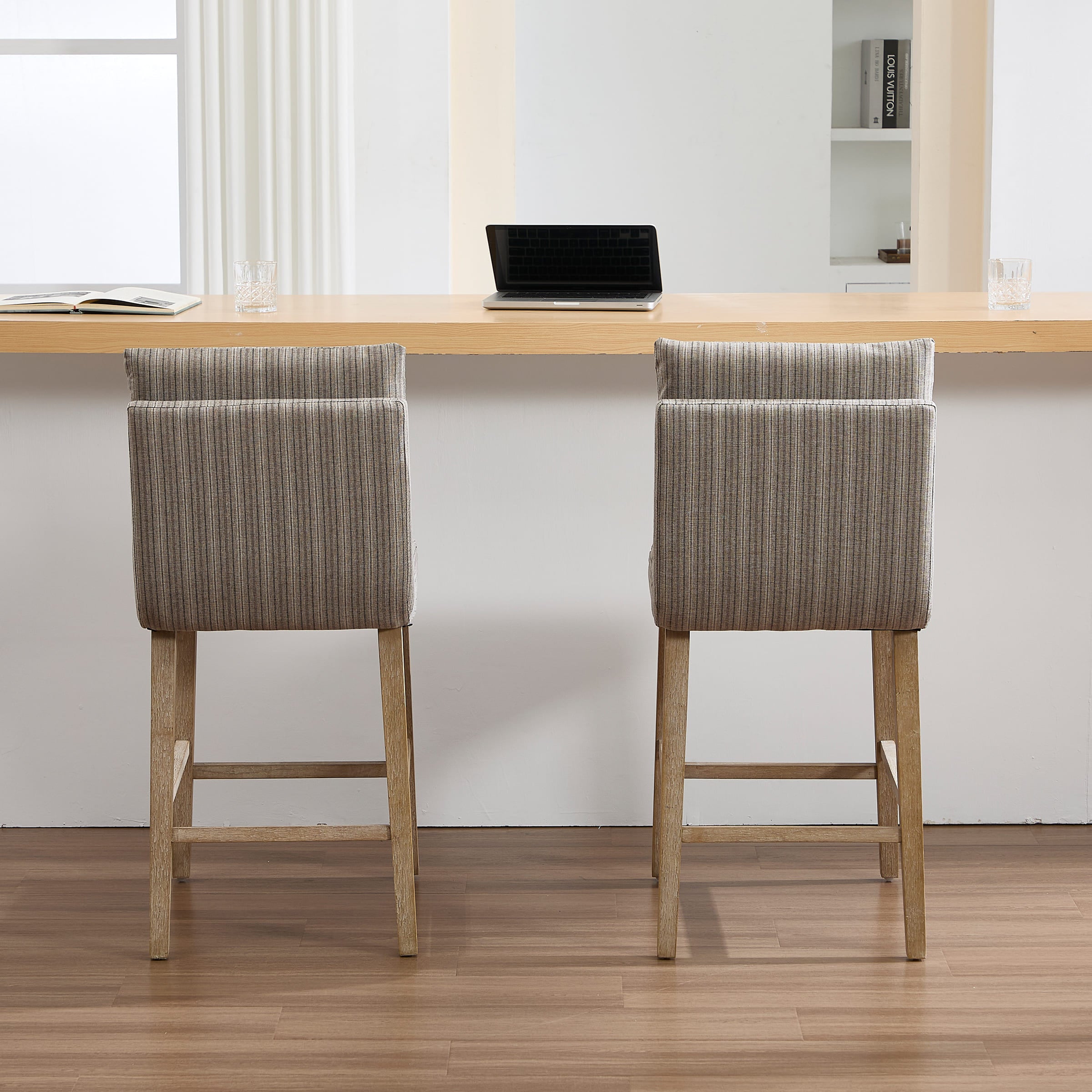 Janoray 26.9"H Linen Cushion Back Counter Stools Set of 2 - 2007CS