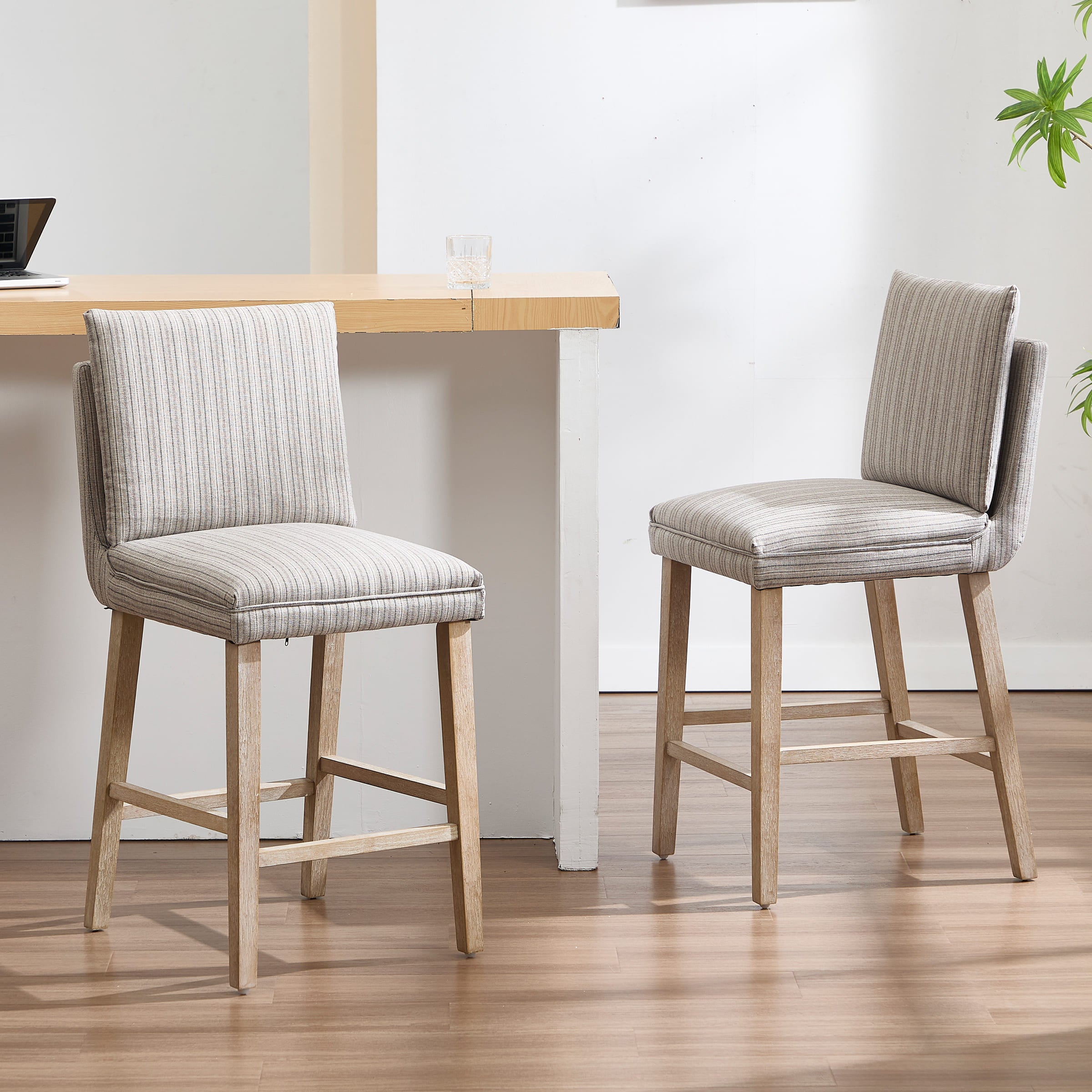 Janoray 26.9"H Linen Cushion Back Counter Stools Set of 2 - 2007CS