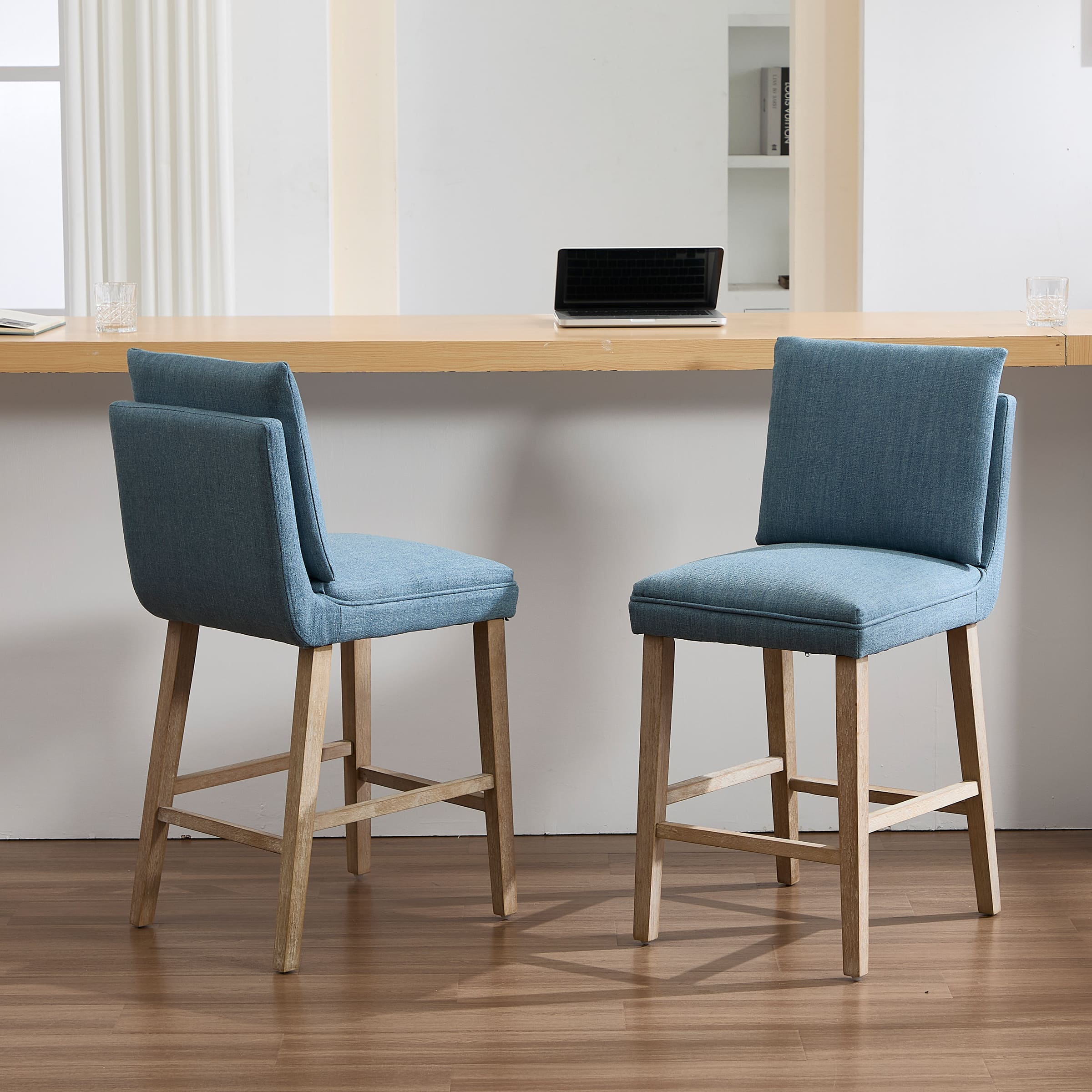 Janoray 26.9"H Linen Cushion Back Counter Stools Set of 2 - 2007CS