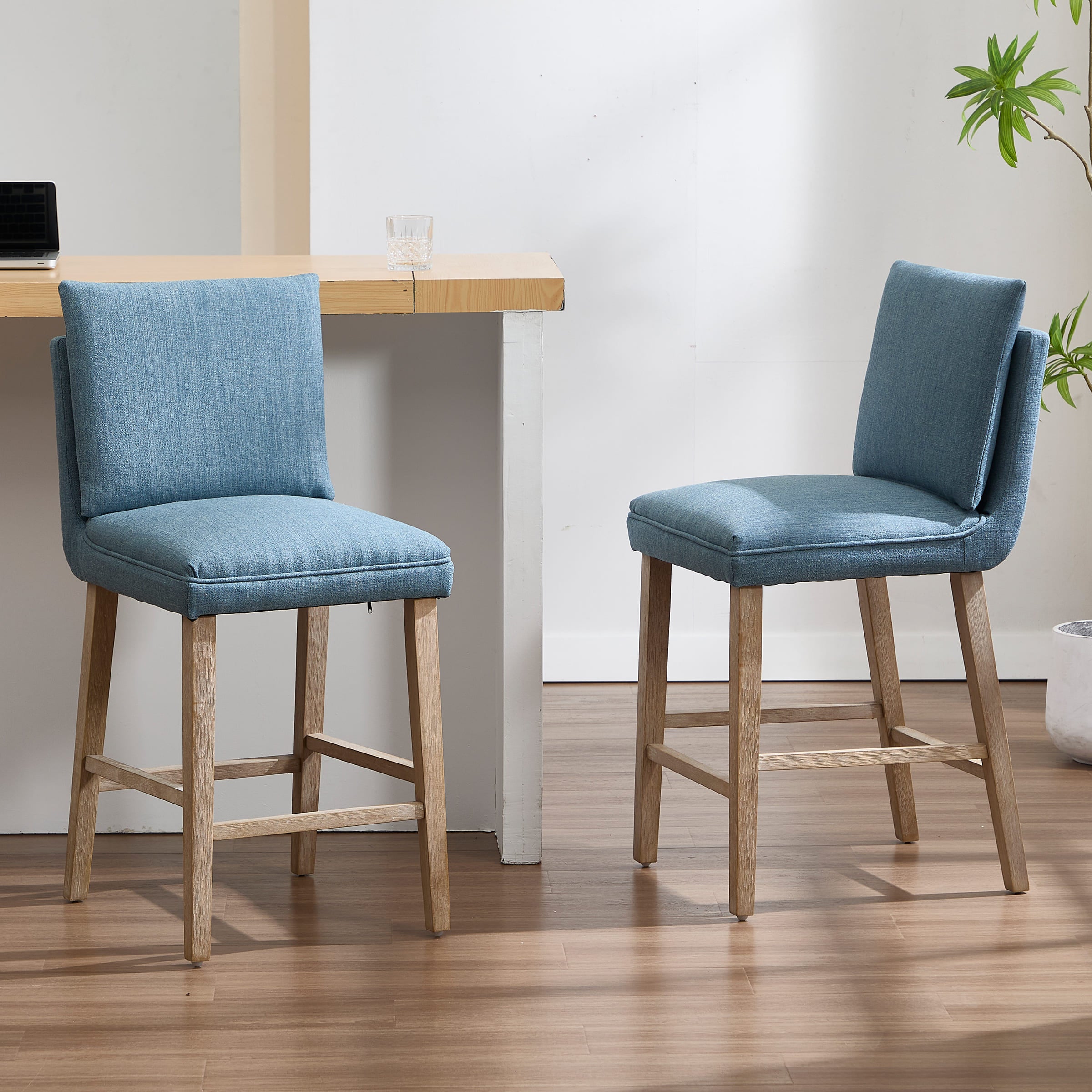 Janoray 26.9"H Linen Cushion Back Counter Stools Set of 2 - 2007CS