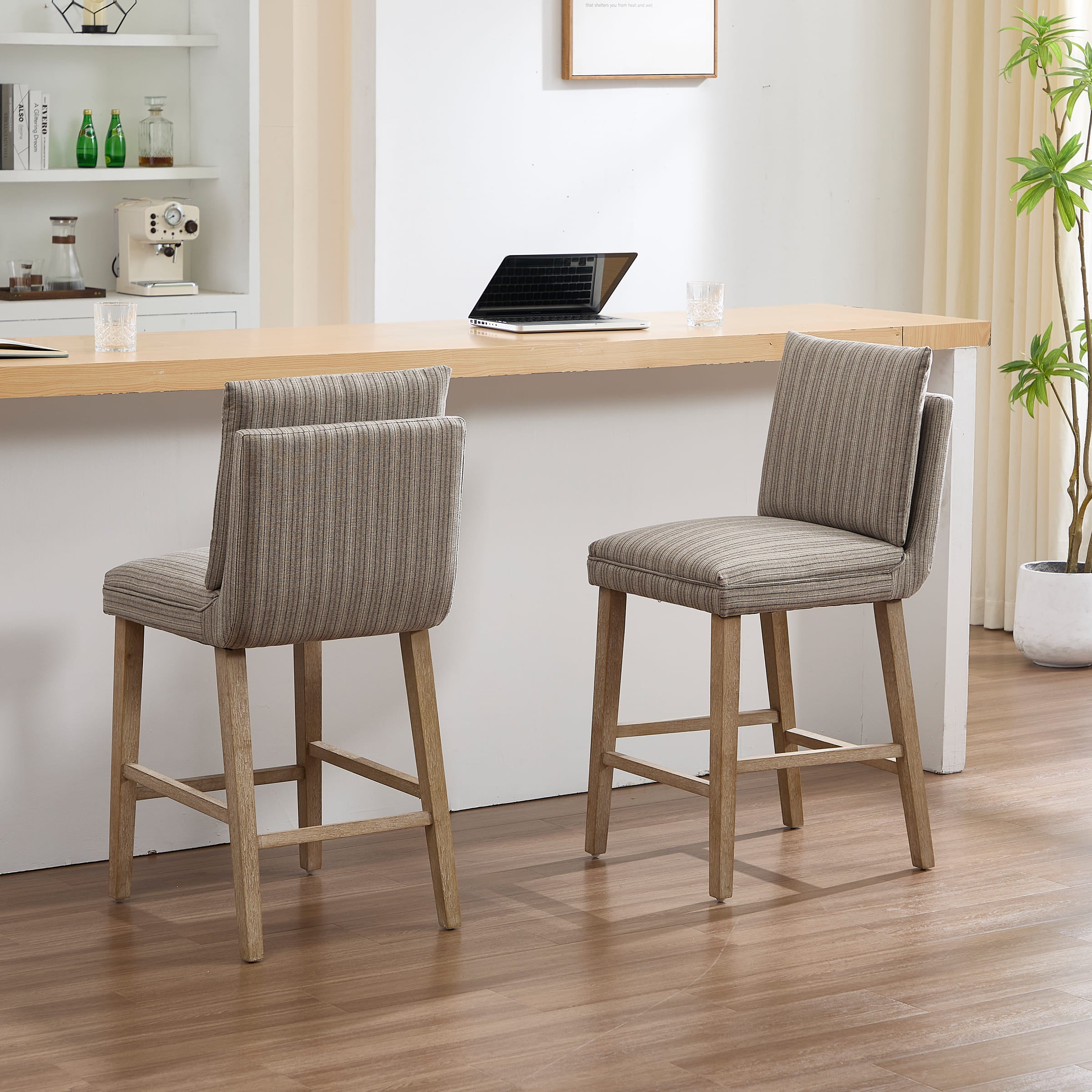 Janoray 26.9"H Linen Cushion Back Counter Stools Set of 2 - 2007CS