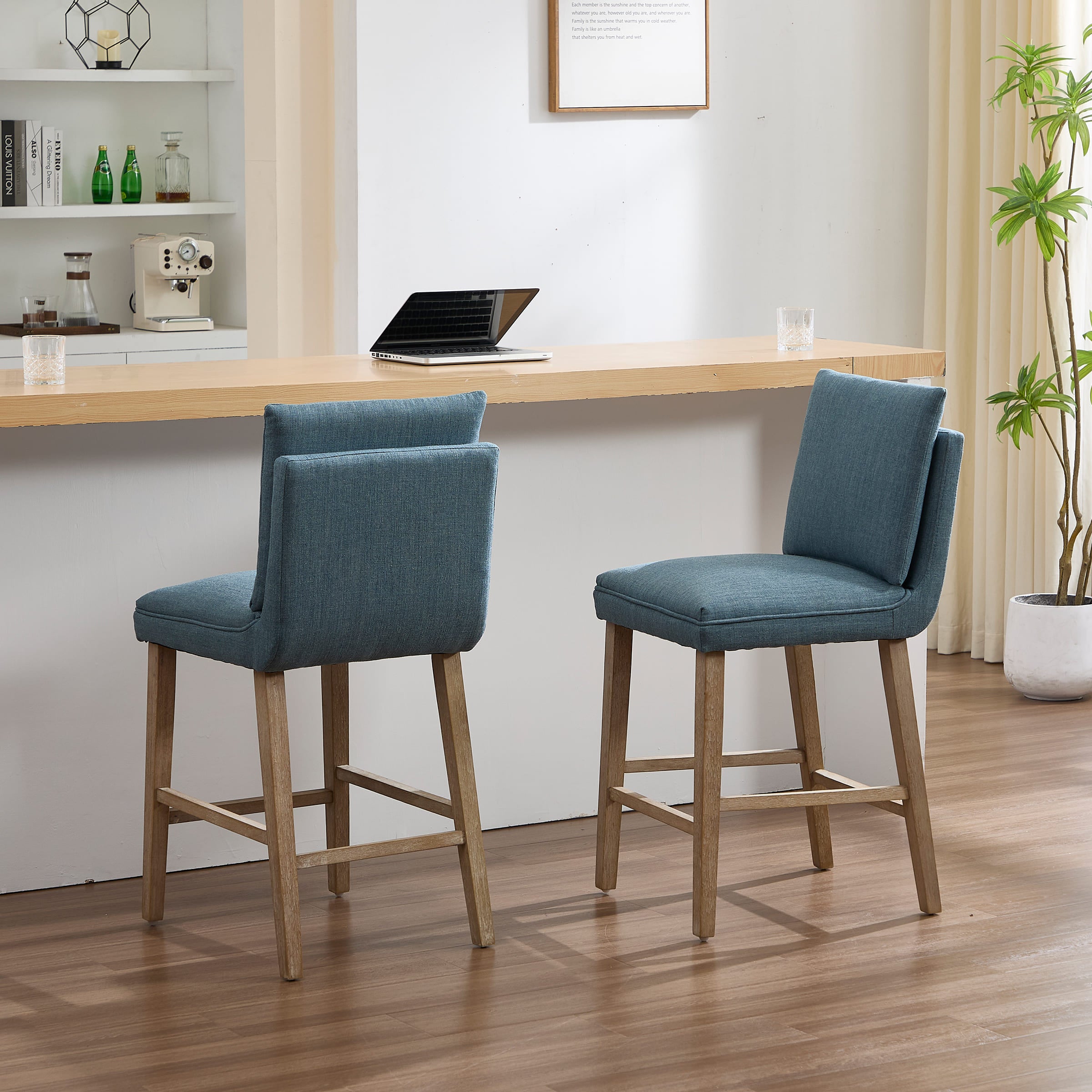 Janoray 26.9"H Linen Cushion Back Counter Stools Set of 2 - 2007CS