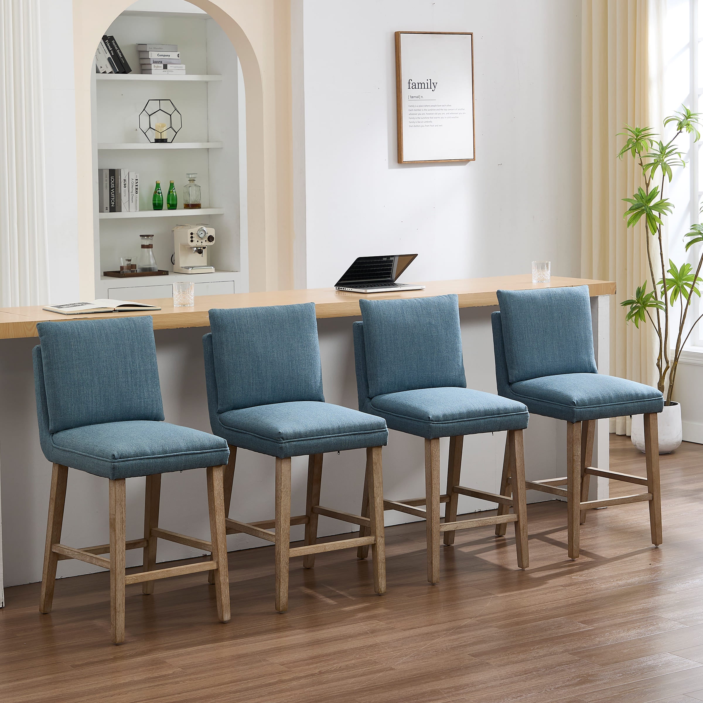 Janoray 26.9"H Linen Cushion Back Counter Stools Set of 2 - 2007CS