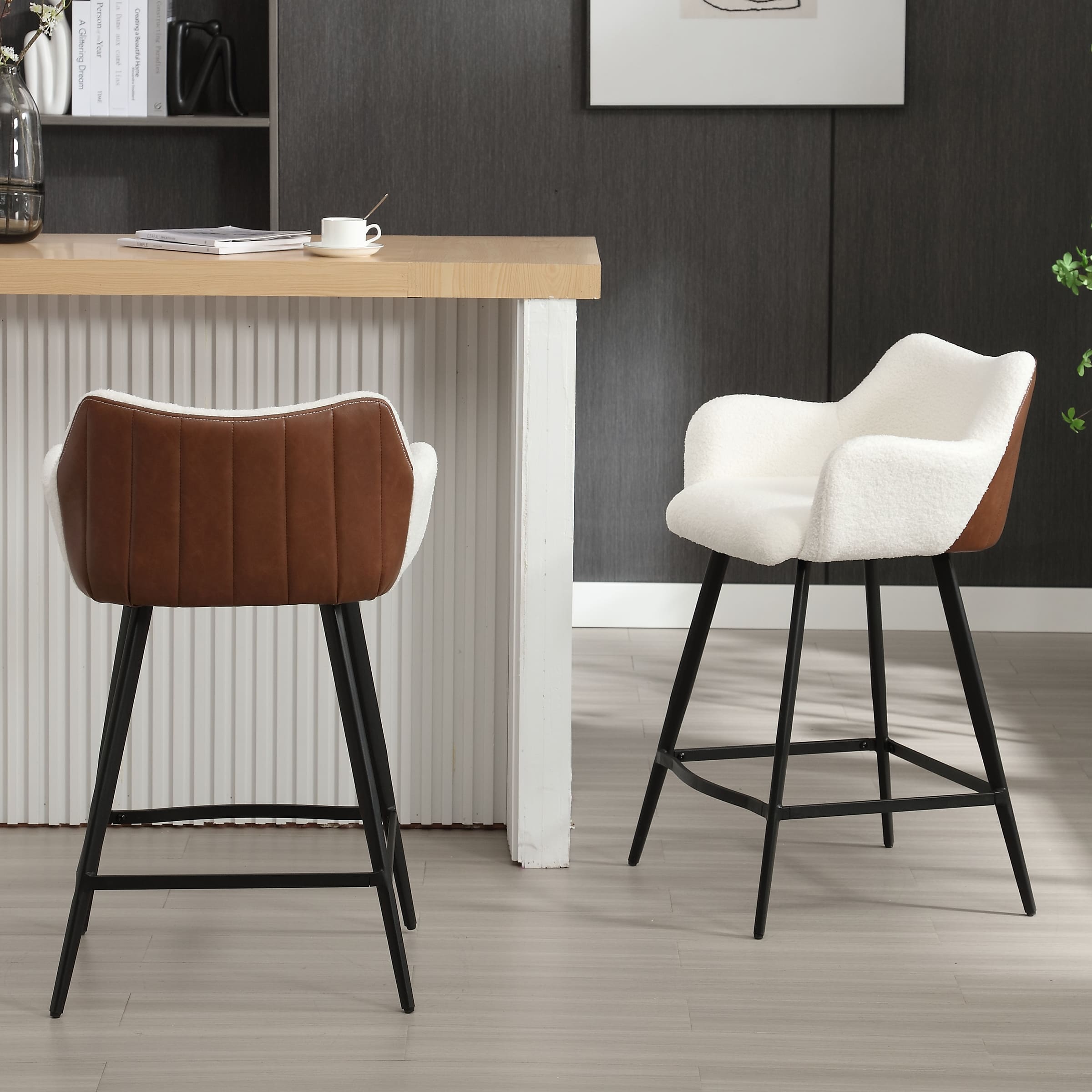 VESCASA 26"H Modern Linen Counter Height Stools Set of 2 - 5029CS