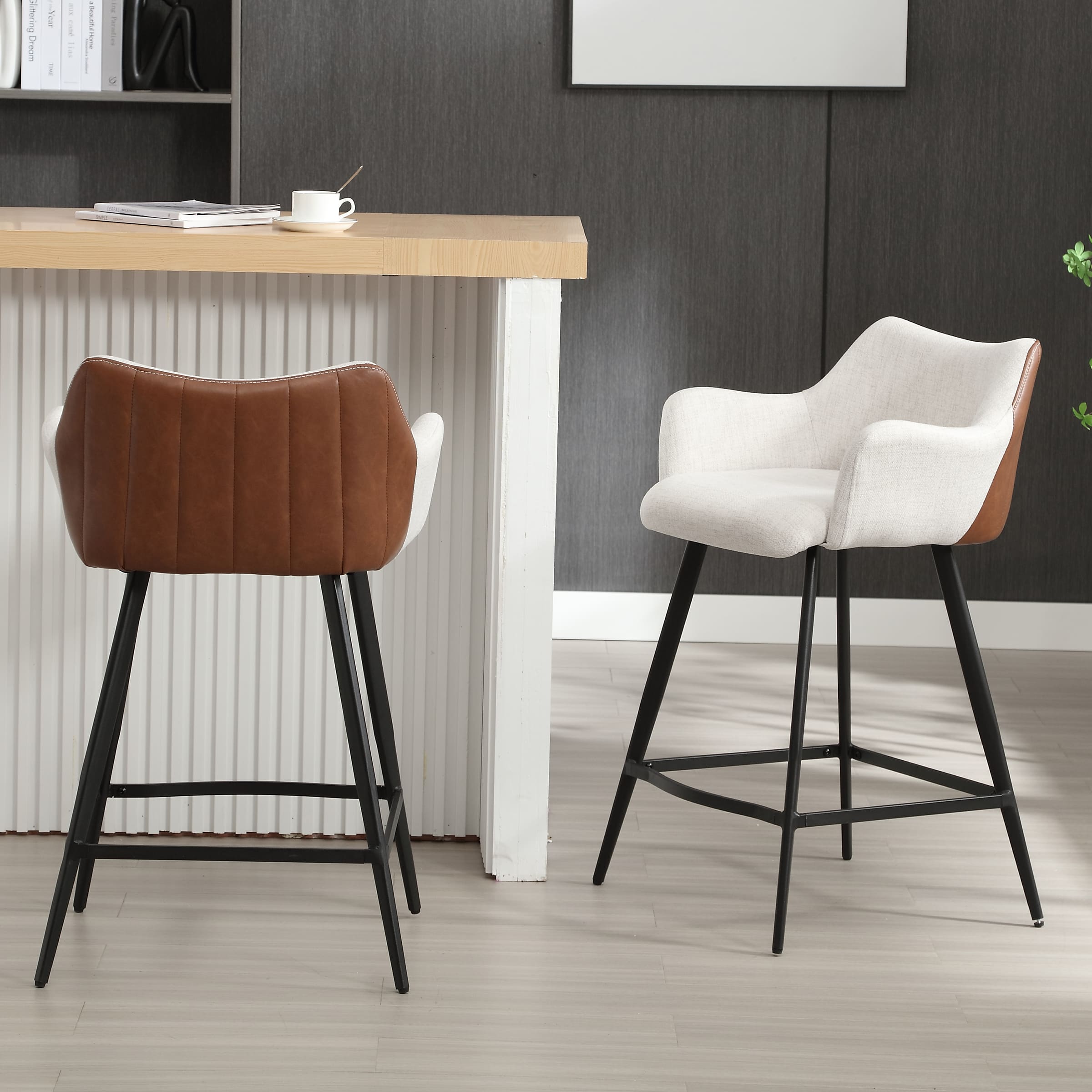 VESCASA 26"H Modern Linen Counter Height Stools Set of 2 - 5029CS