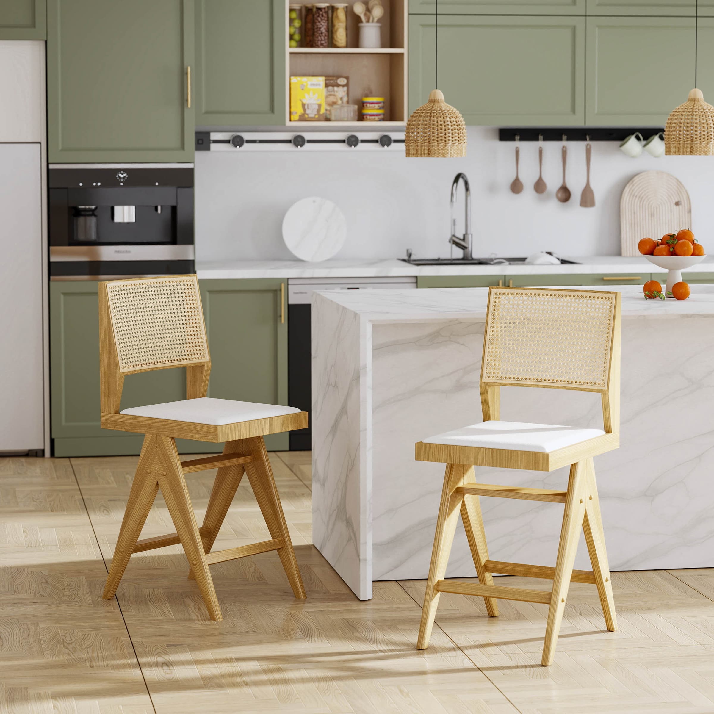 Janoray 26"H Rattan Back Counter Height Bar Stools Set of 2 - X341CS