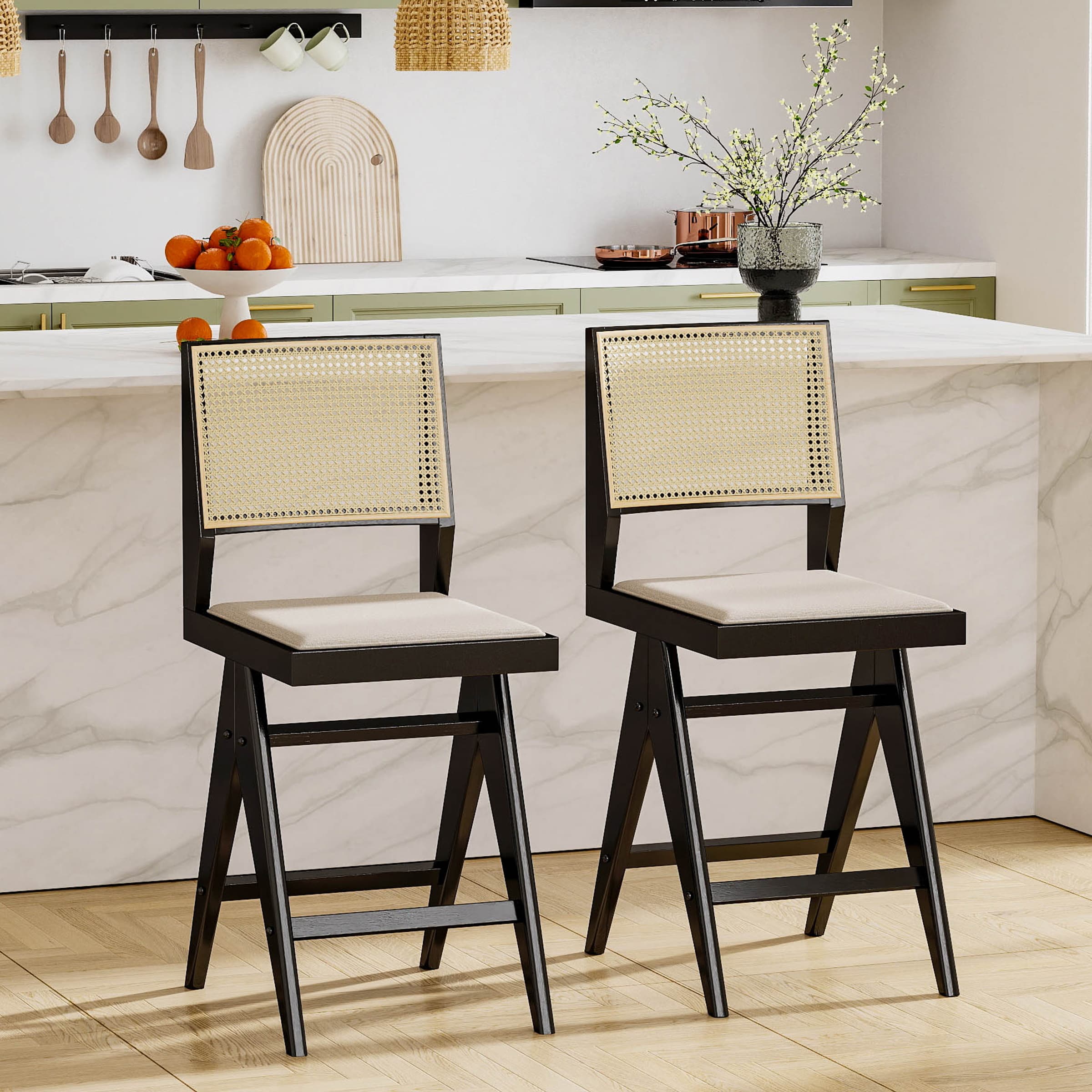 Janoray 26"H Rattan Back Counter Height Bar Stools Set of 2 - X341CS